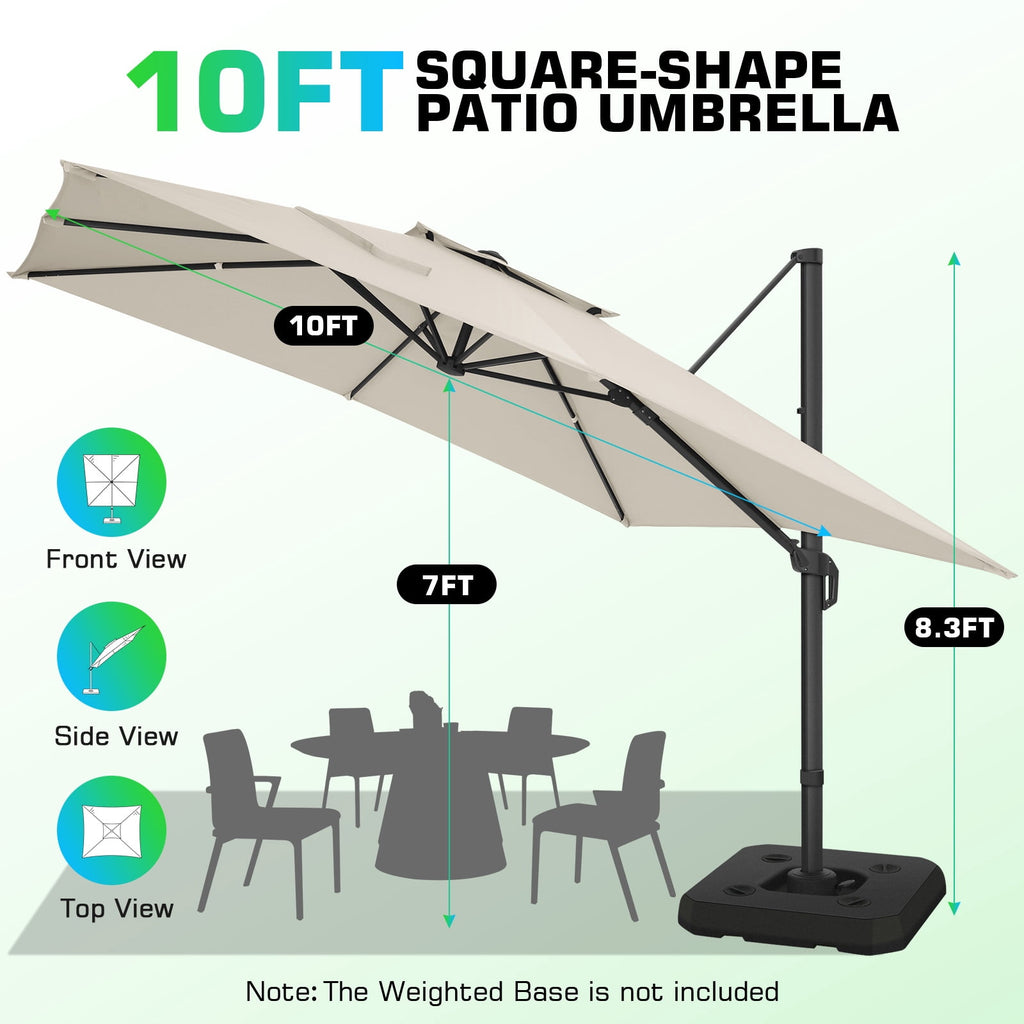 HOTEEL 10ft Patio Umbrella Outdoor Square Large Cantilever Windproof Offset and Heavy Duty Sun Umbrella for Garden Deck Pool，Gray