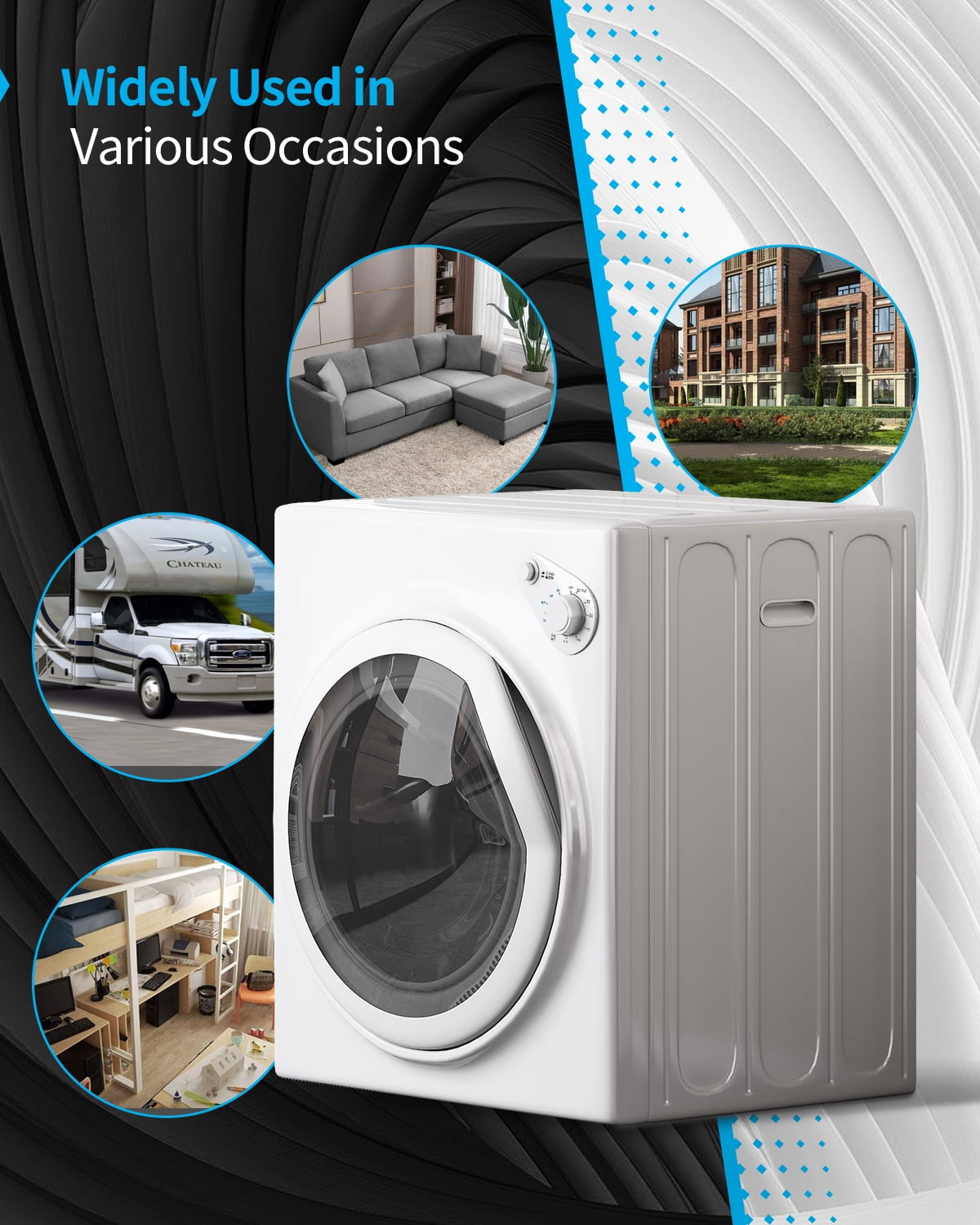 DISHUP 2.6 Cu.Ft Portable Clothes Dryer, 10 lbs Compact Dryer with Stainless Steel Tub, Electric Dryer for RV, Home, Apartment, White