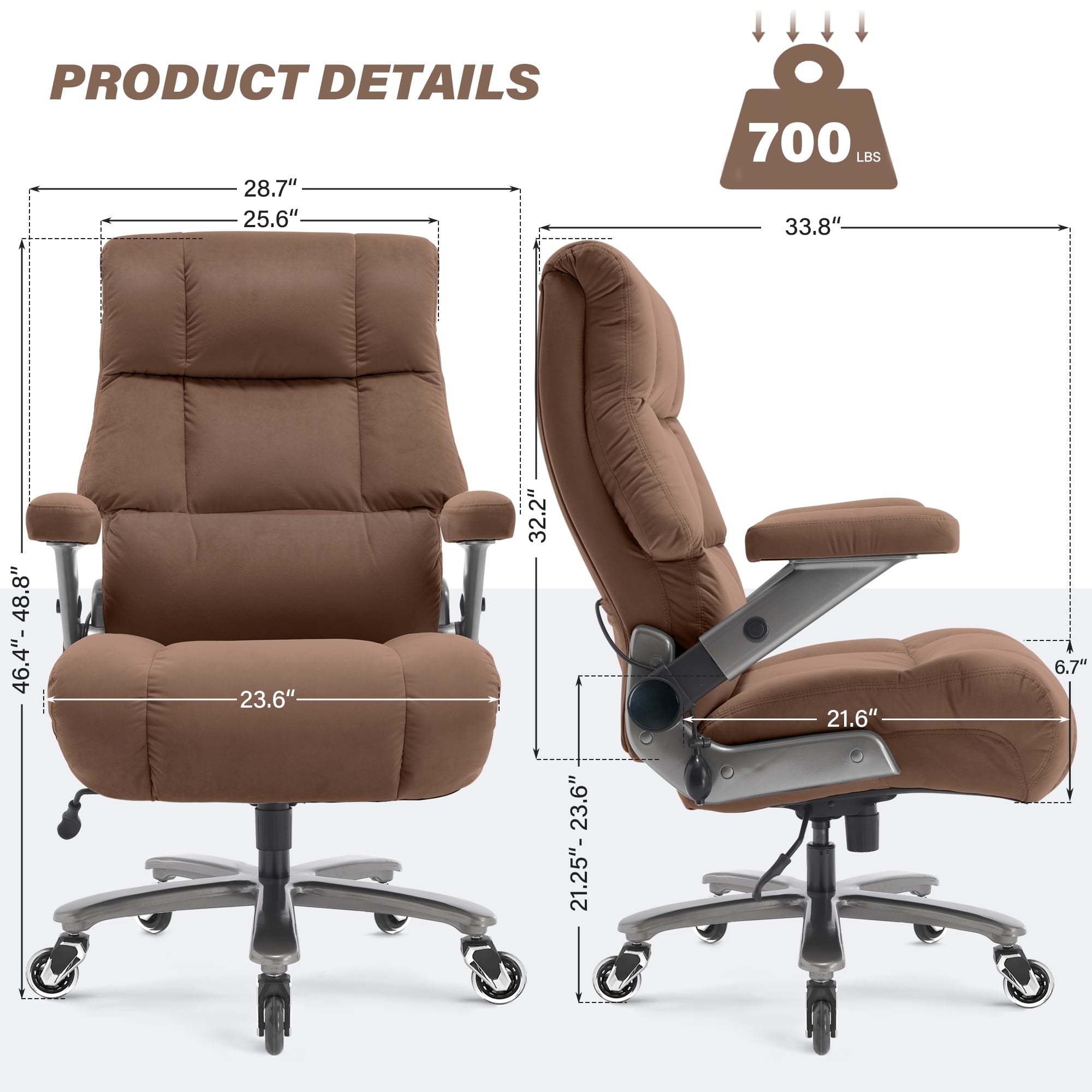 Big and Tall 700lbs Office Chair, Ultra-Soft Fabric Executive Desk Chair, Ergonomic Computer Chair with 3D Flip Up Arms, Adjustable Lumbar Support, Heavy Duty Metal Base and Quiet Rubber Wheel, Black