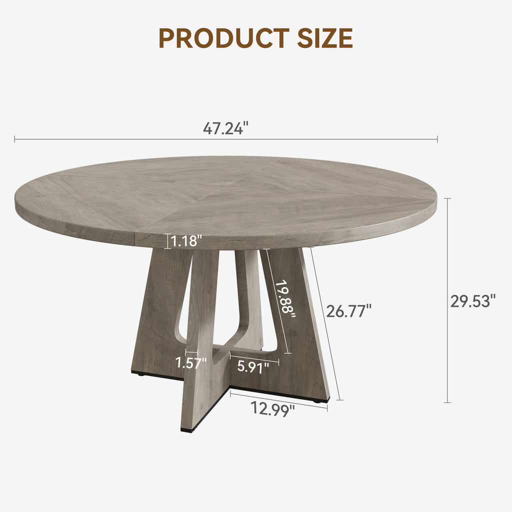 Ataucjin 47-Inch Round Large Dining Table, Wooden Kitchen Table Set for 4, Farmhouse Dinner Table with Wooden Top and Legs for Home Dining Room or Living Room - Rustic Brown(Only Table)
