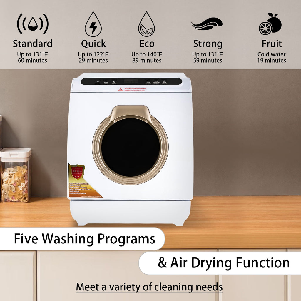 Portable Countertop Dishwasher, Compact Mini Dishwasher with 7L Built-in Water Tank,5 Cleaning Program and Air-Dry Function No Hookup Needed White