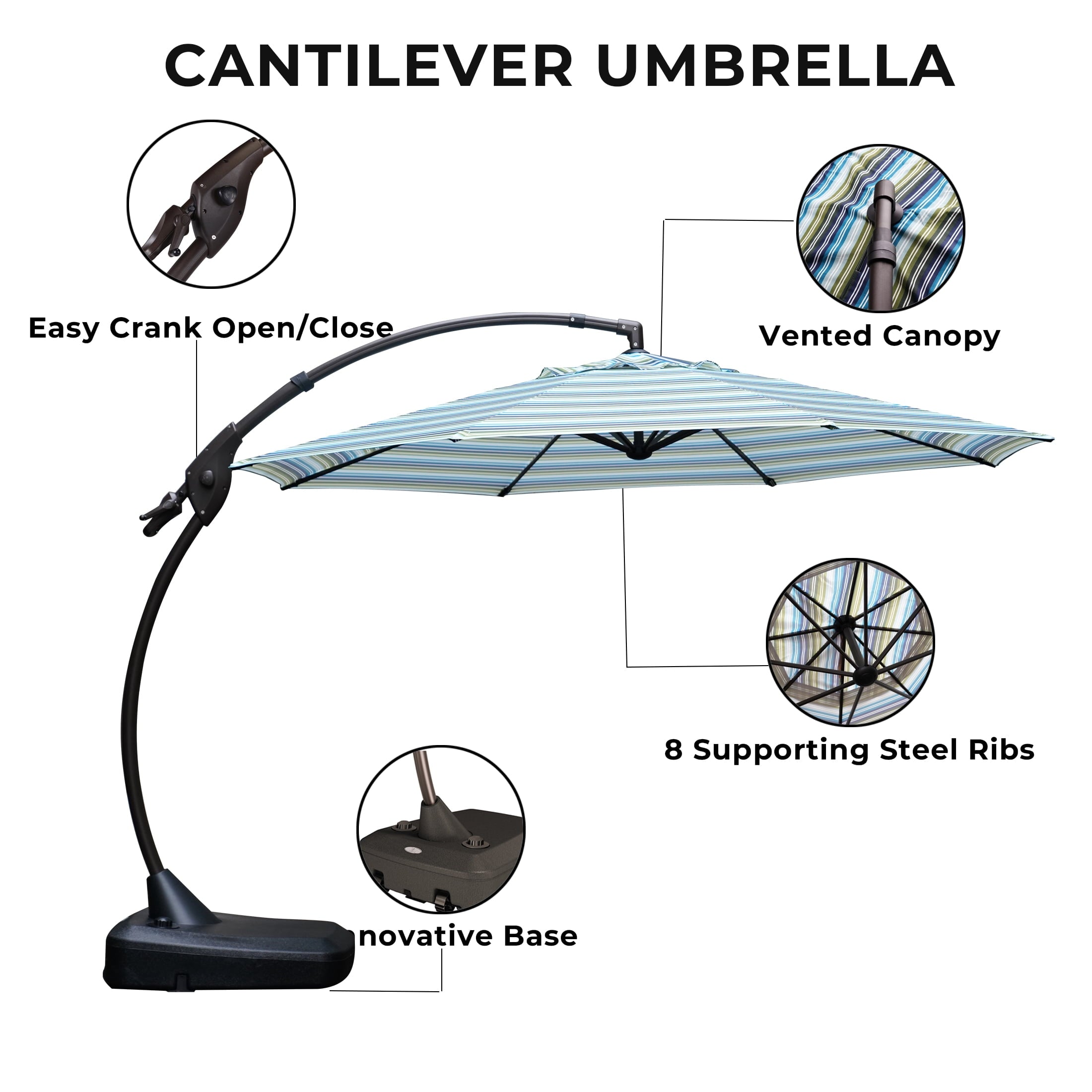 GRANDPATIO 12 ft Deluxe Aluminium Patio Umbrella with Base, Large Offset Outdoor Umbrella, Navy Blue