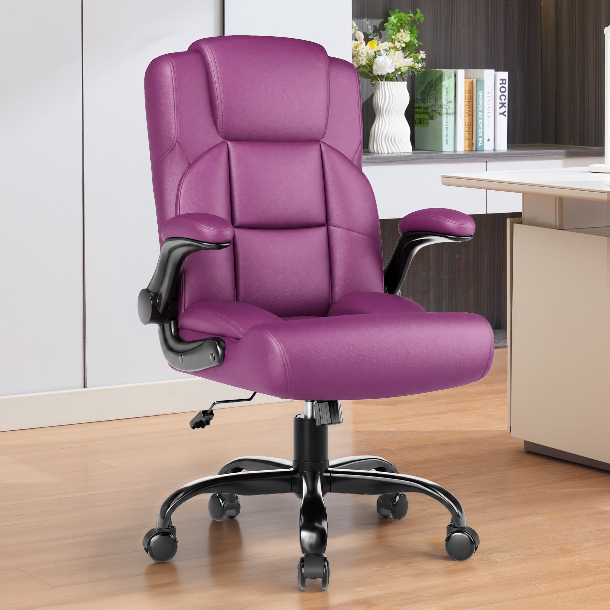 JONPONY Leather Office Chair, Big and Tall 500lbs Ergonomic Desk Chairs with Back Support, Executive Leather Chair with Wheels for Home Office, with Adjustable Padded Armrest & Lumbar Support , Black