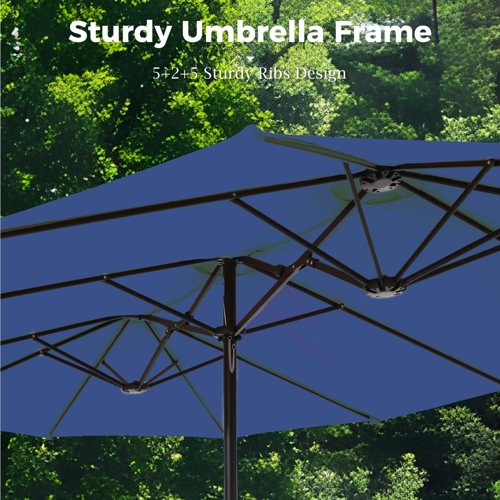 Alpha Joy 15ft Outdoor Patio Umbrella Extra-Large Double-Sided Garden Umbrella with Crank Handle and Base - Smoky Gray