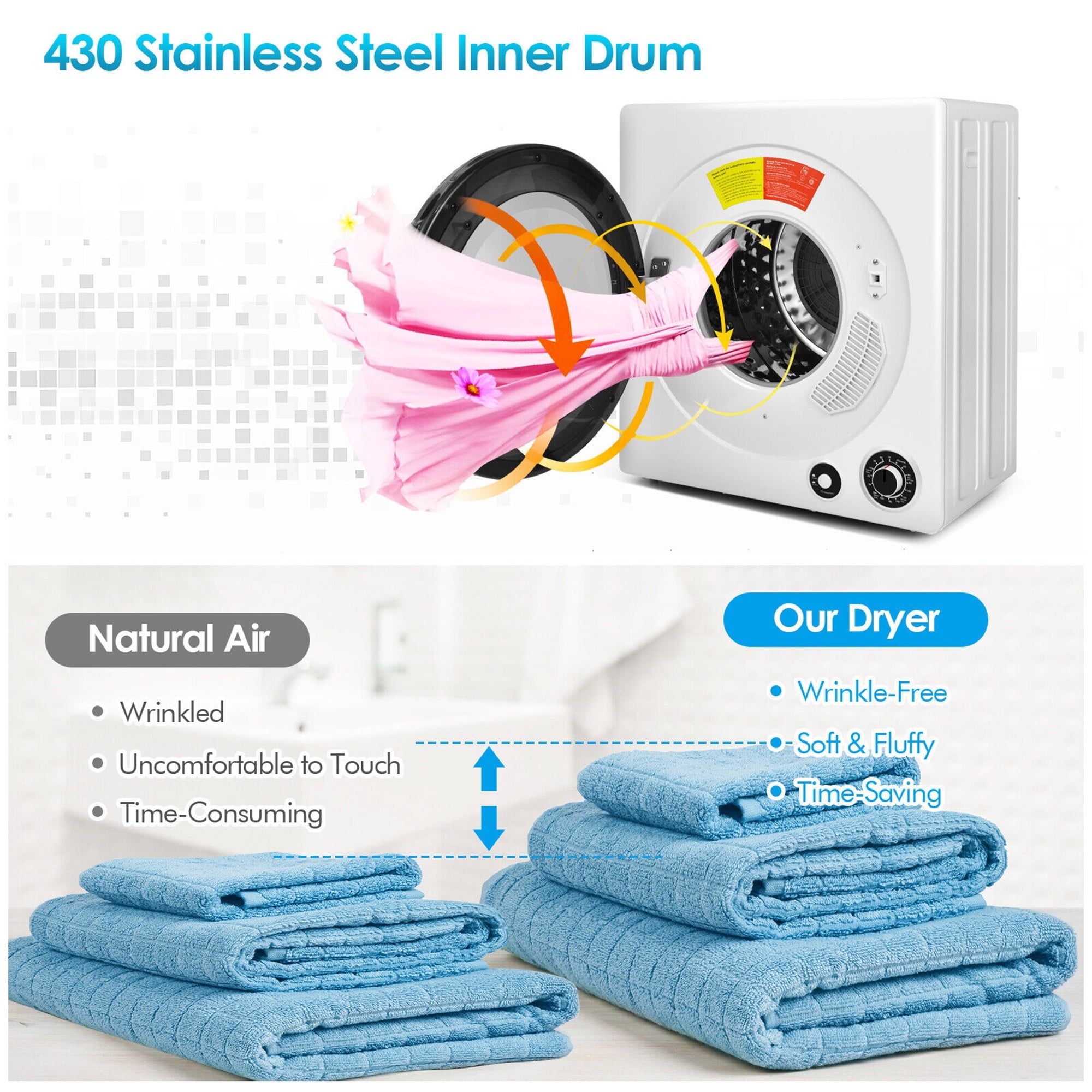 Gymax 13.2 lbs Electric Tumble Compact Laundry Dryer Stainless Steel Tub 1350 W