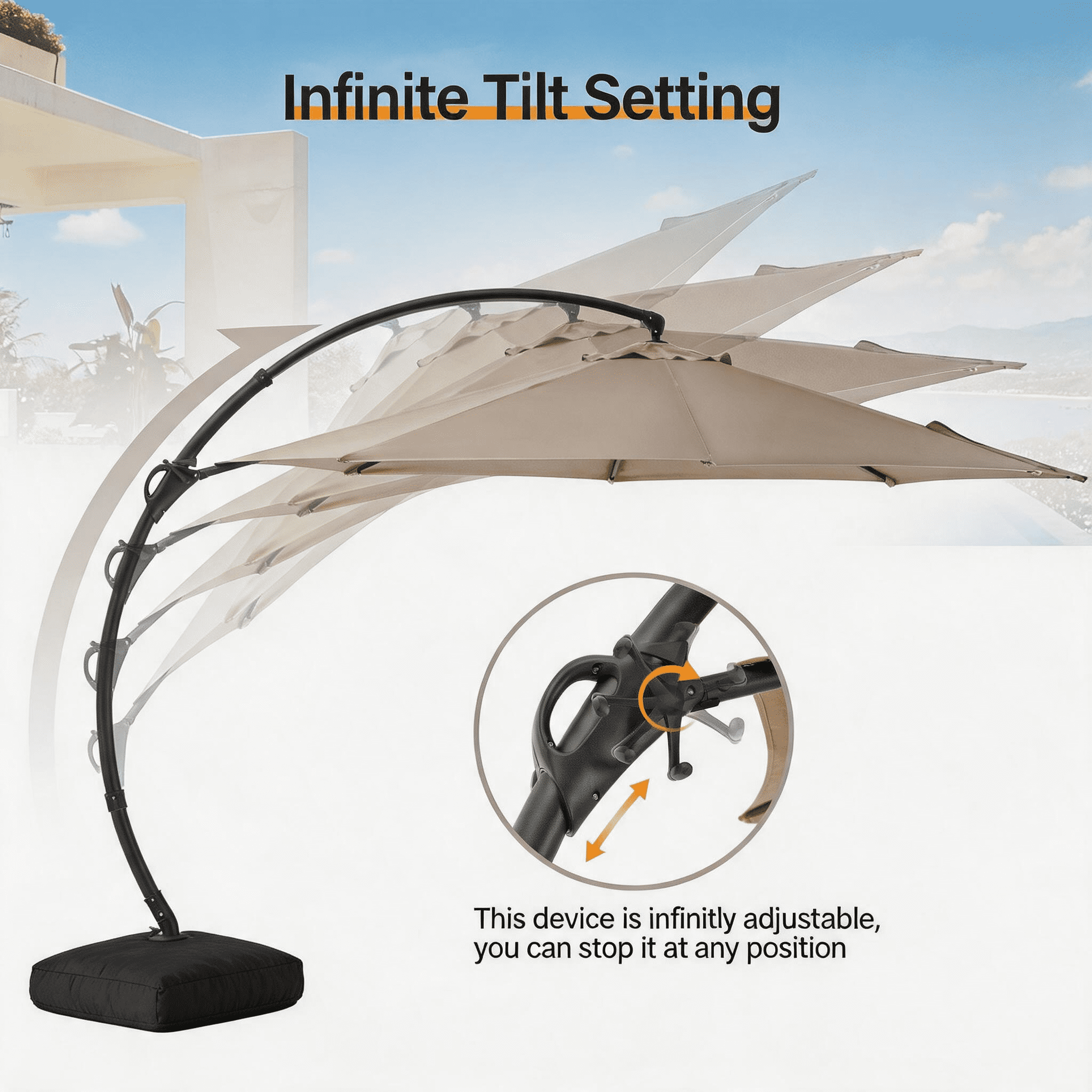 LAUSAINT HOME 11 FT Outdoor Patio Umbrella with Base, Aluminum Cantilever Umbrella with Crank, Gray