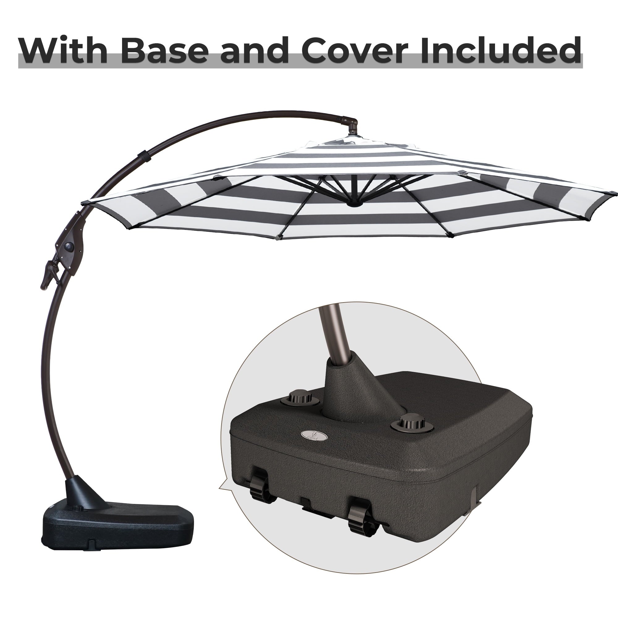 GRANDPATIO 12 ft Deluxe Aluminium Patio Umbrella with Base, Large Offset Outdoor Umbrella, Navy Blue