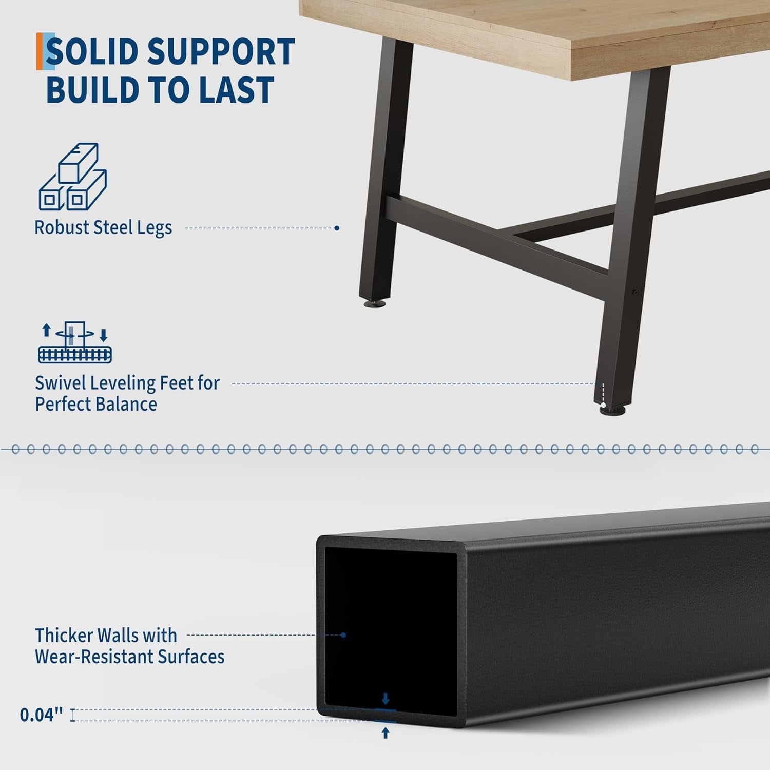 Industrial Dining Table for 6-8 People, 70.87 Long Wooden Kitchen Table with Sturdy Metal Frame & Natural Finish, Seats 6 Rectangular Counter for Dinner, Kitchen, Dining Room - Natural
