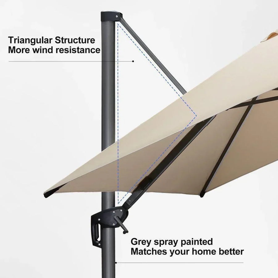 PURPLE LEAF 10x10 Ft Cantilever Umbrella Square Outdoor Patio Umbrella Large Offset Hanging Umbrella Aluminum Umbrella with 360°Rotation Adjustable Garden Pool Umbrella,Gray