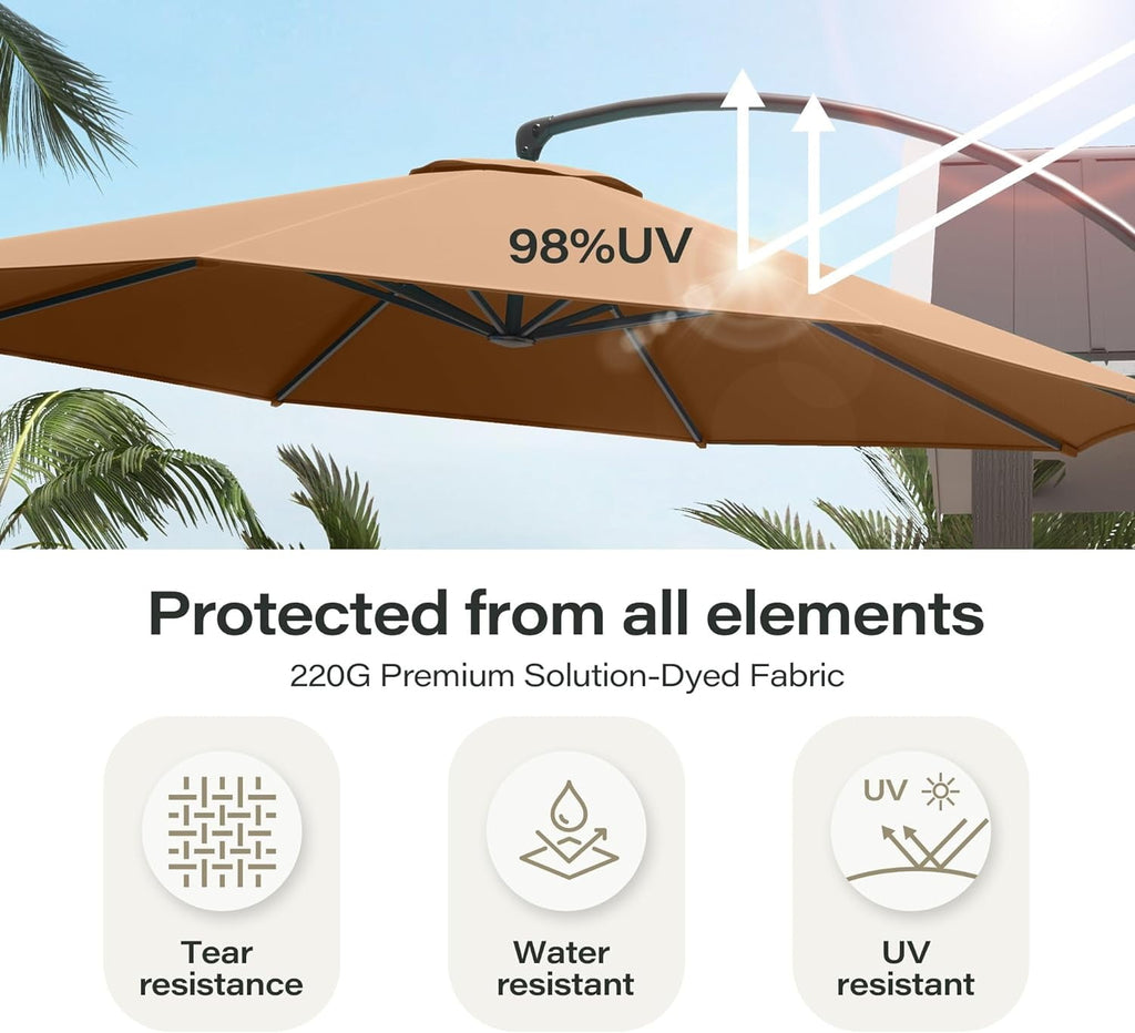 LAUSAINT HOME 11 FT Outdoor Patio Umbrella with Base, Aluminum Cantilever Umbrella with Crank, Gray