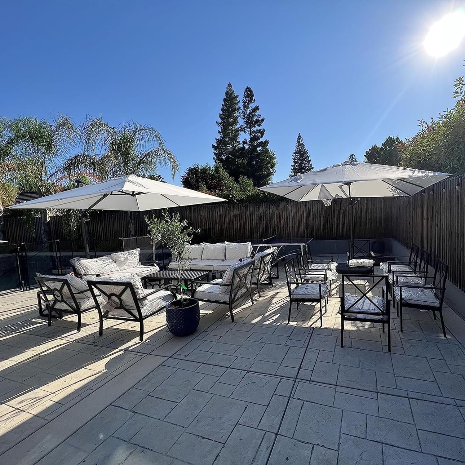 PURPLE LEAF 10x10 Ft Cantilever Umbrella Square Outdoor Patio Umbrella Large Offset Hanging Umbrella Aluminum Umbrella with 360°Rotation Adjustable Garden Pool Umbrella,Gray