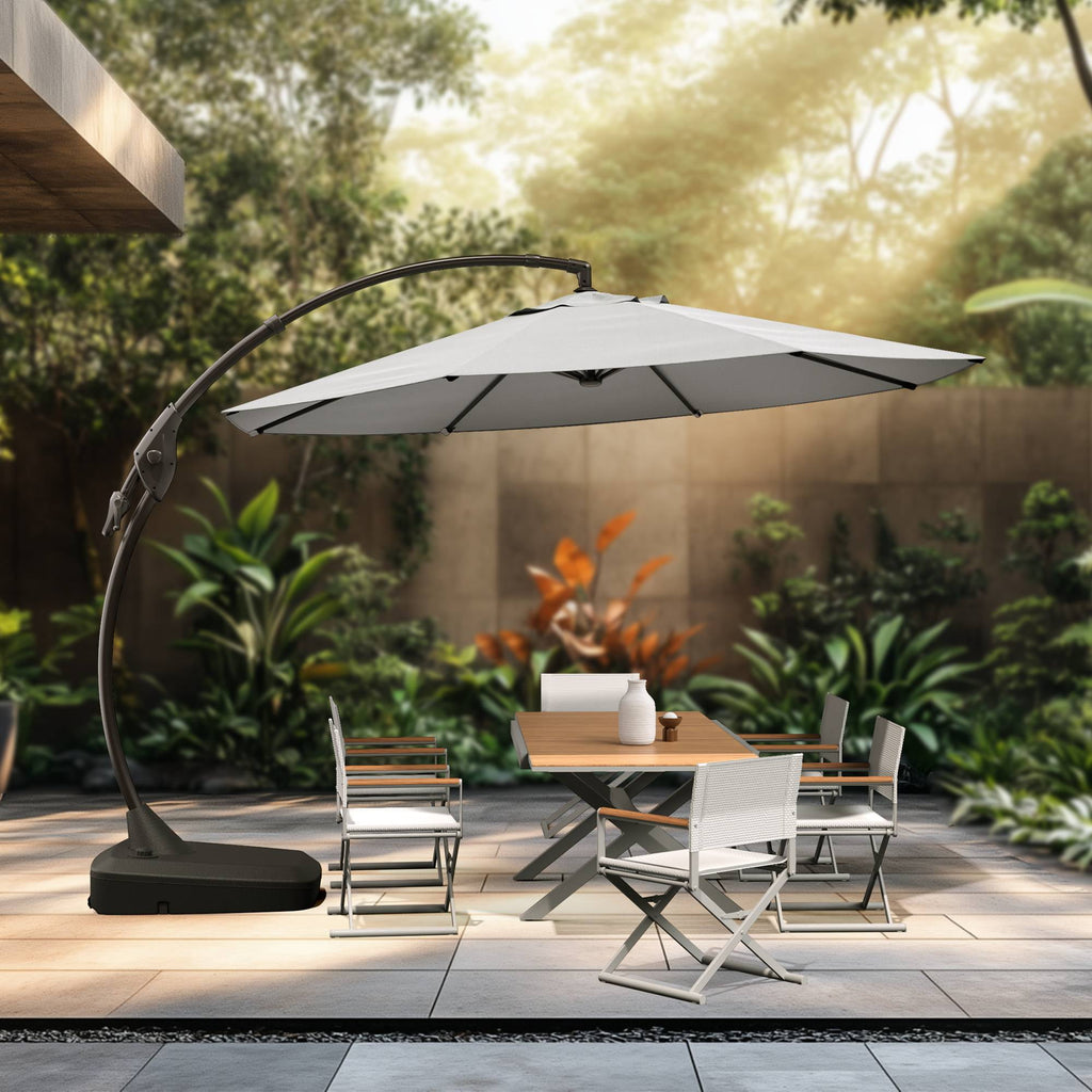 GRANDPATIO 12 Ft Outdoor Umbrella with Base, Large Aluminum Cantilever Offset Umbrella for Patio Pool, Black & White