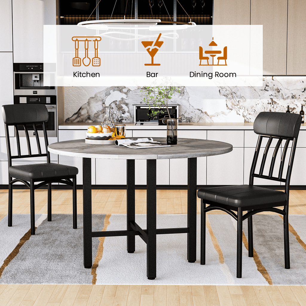 Lamerge Round Dining Table Set for 4,Wood Round Kitchen Table and Chairs Set for 4,Modern Dining Room Table Set with 4 Faux Leather Chairs,Round Dinner Table for Small Space,Brown