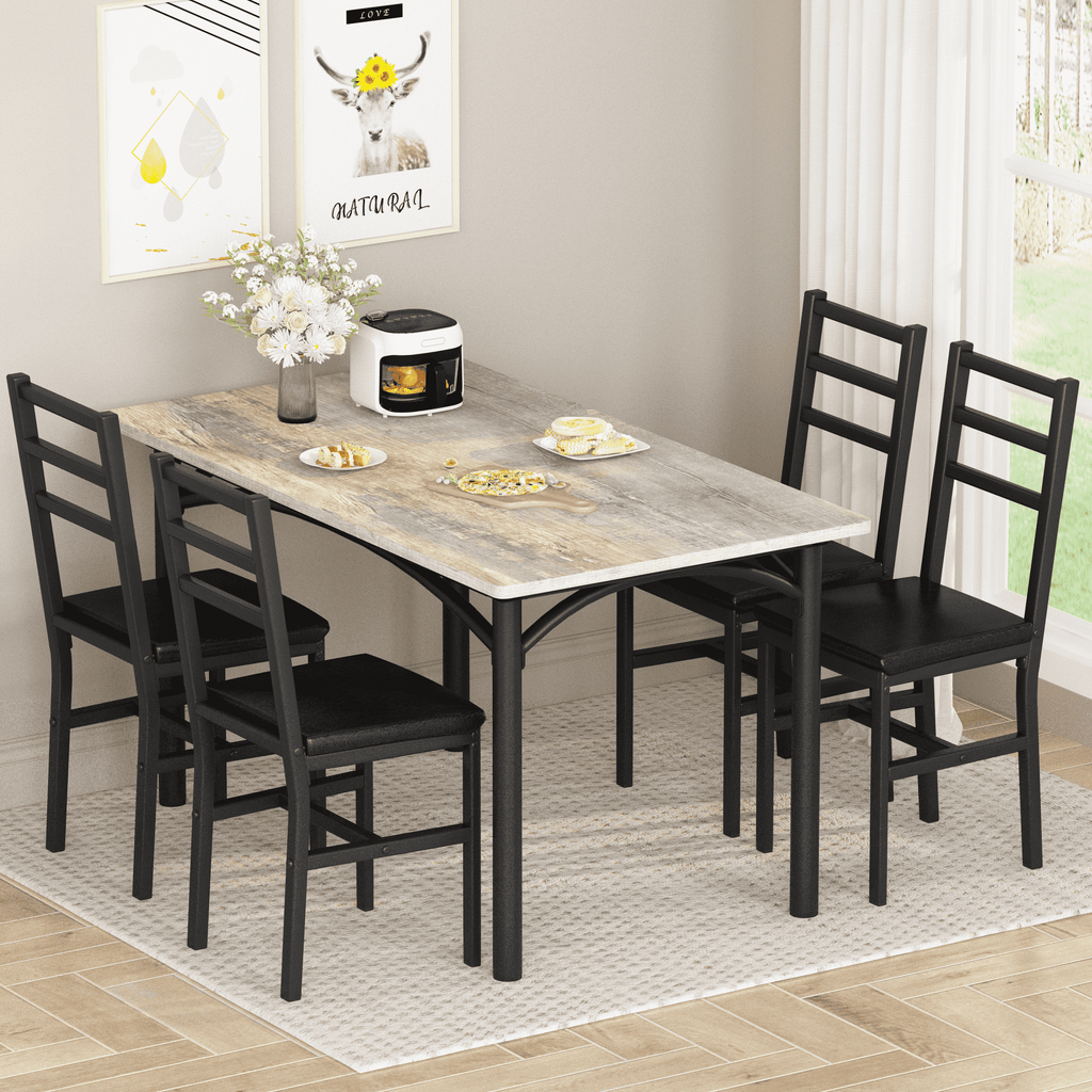 Lamerge 4 Person Dining Table Set, Wooden Dining Table 5 Piece Set with 4 Oak Metal Frame Chairs, Space Saving, Suitable for Apartments, Small Spaces, Kitchens, Breakfast Corners, Espresso Wood C
