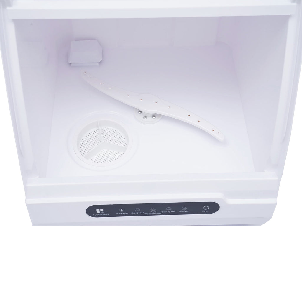 FOGGBET 110V 1200W Portable Countertop Dishwasher with 12 Water Outlets and 360° Rotation Flushing & Hose Connection 3-in-1 Function,15.74*15.74*17.71in,with 5L Water Tank,  for Homes, Apartments