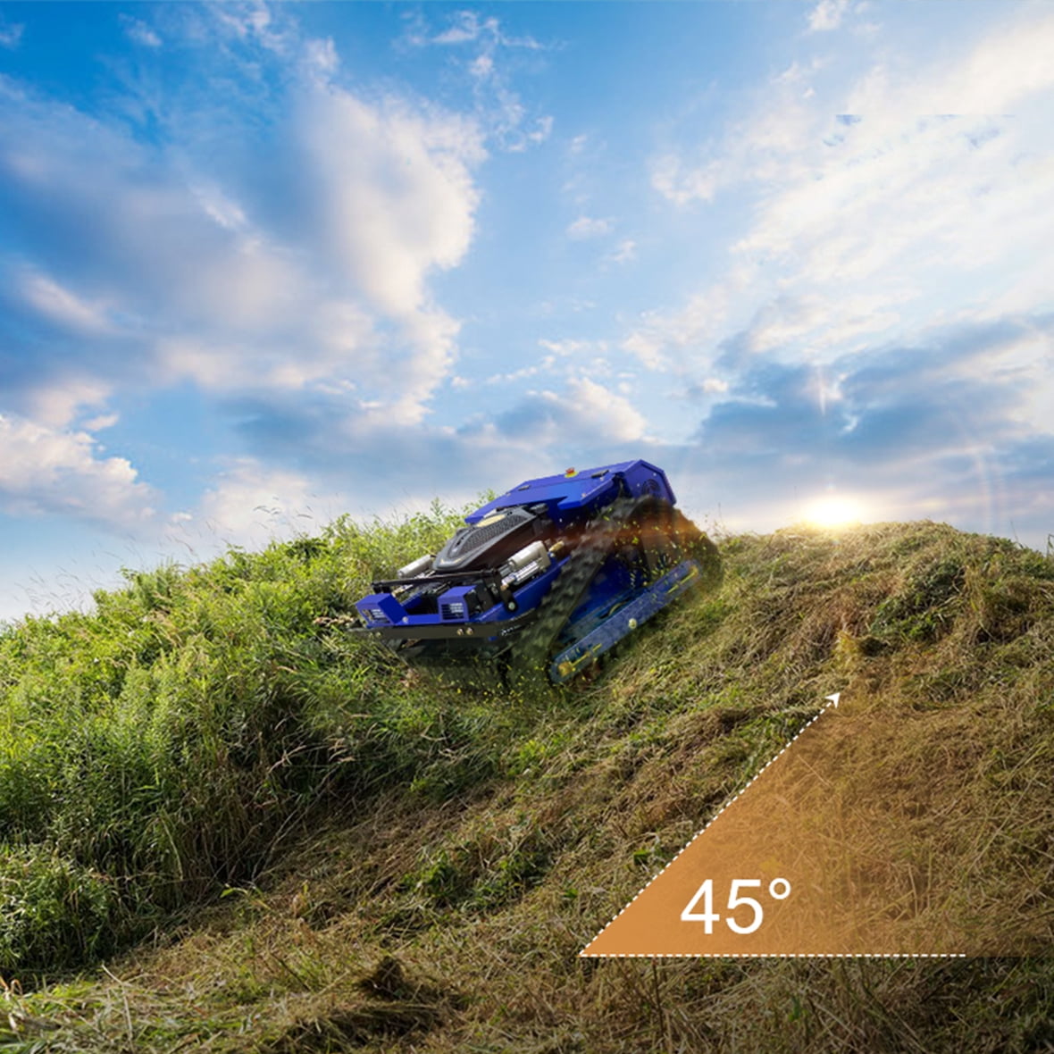 DeepKron Remote Control Tracked Lawn Mower, Gasoline 9HP 225cc Gas Engine, 22-Inch 550mm Cut, 45-Degree Slope, 24V