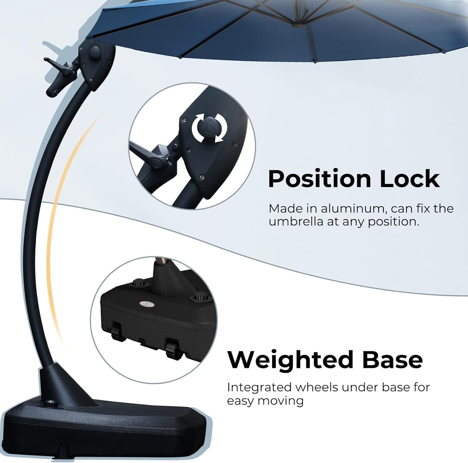 GRANDPATIO 12 Ft Outdoor Umbrella with Base, Large Aluminum Cantilever Offset Umbrella for Patio Pool, Black & White
