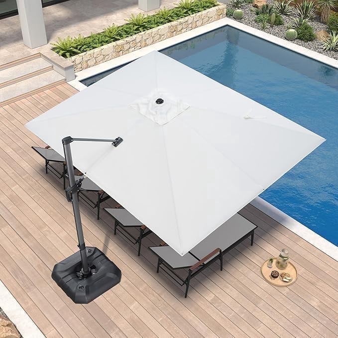 PURPLE LEAF 9x11.5 Ft Cantilever Umbrella Rectangle Outdoor Patio Umbrella Large Offset Hanging Umbrella Aluminum Umbrella with 360°Rotation Adjustable Garden Pool Umbrella,Turquoise Blue