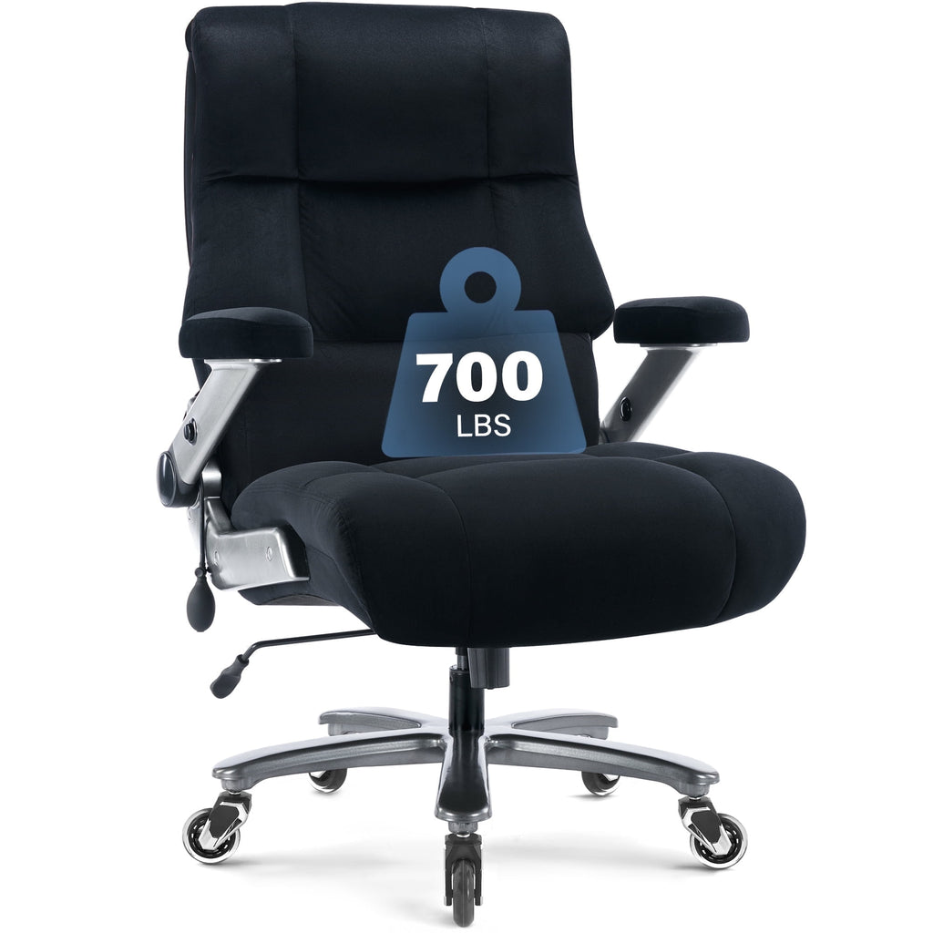 Big and Tall 700lbs Office Chair, Ultra-Soft Fabric Executive Desk Chair, Ergonomic Computer Chair with 3D Flip Up Arms, Adjustable Lumbar Support, Heavy Duty Metal Base and Quiet Rubber Wheel, Black