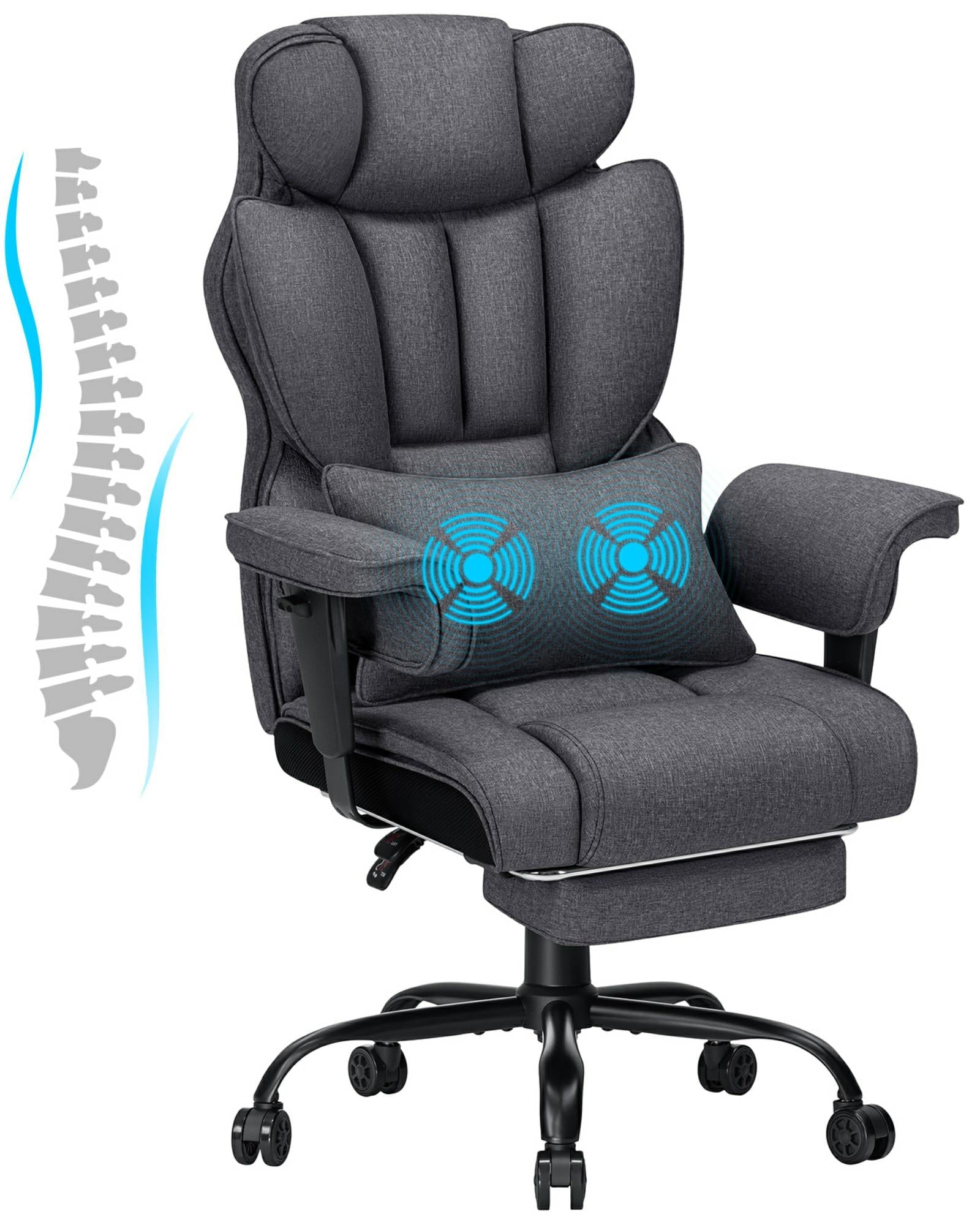 Hoffree Big and Tall Fabric Office Chair 450lbs, Executive Desk Chair with Massage Ergonomic  Computer Chair with Footrest Reclining Desk Office Chair with Lumbar Support for Home Office
