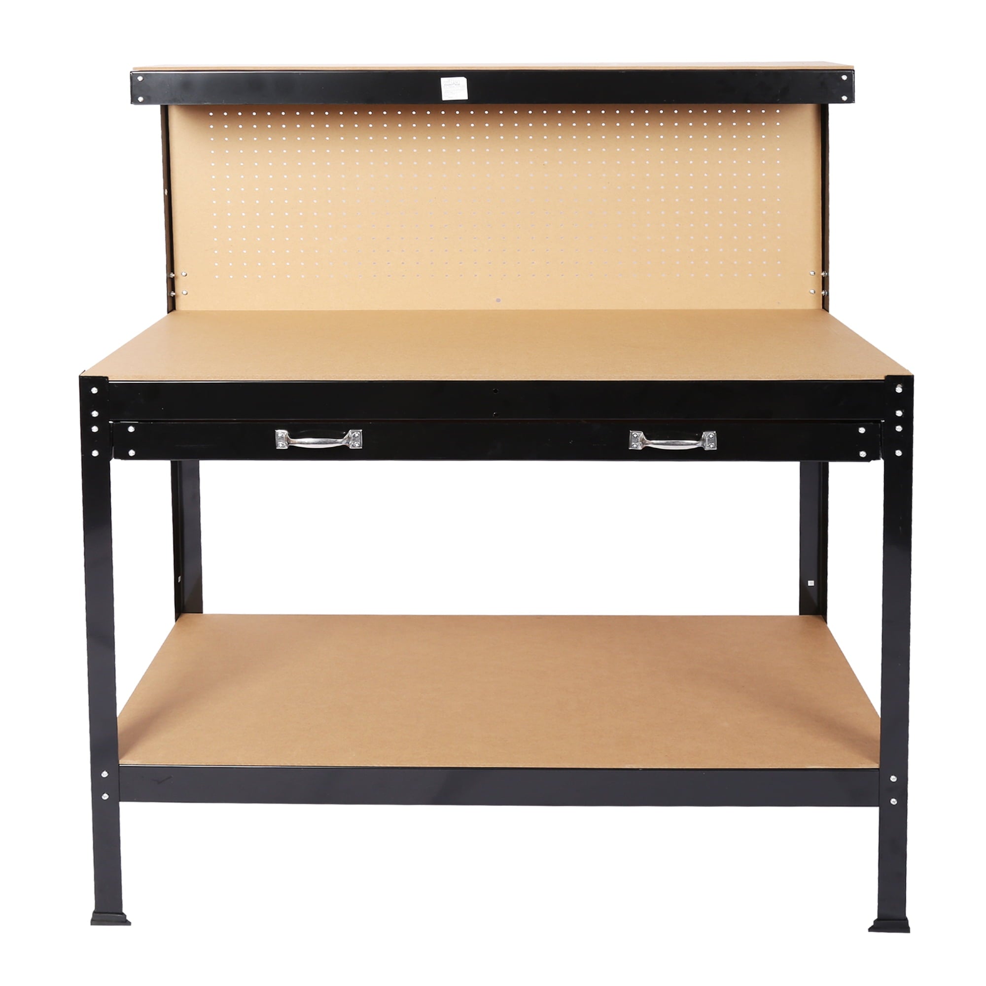 LANKANG  Steel Workbench with Drawer and Peg Board 300 LBS Capacity Heavy Duty Tool Storage Table for Garage Workshop