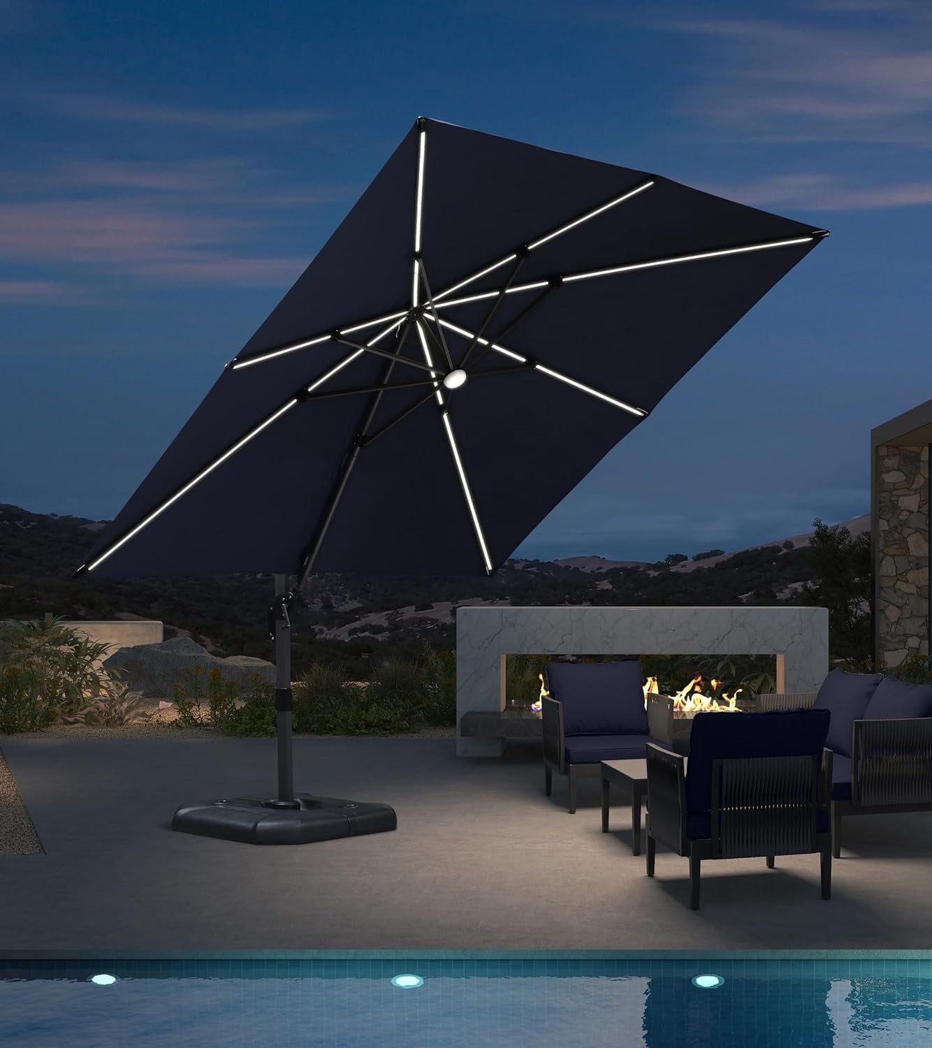 PURPLE LEAF 9x11.5 Ft Cantilever Umbrella Rectangle Outdoor Patio Umbrella Large Offset Hanging Umbrella Aluminum Umbrella with 360°Rotation Adjustable Garden Pool Umbrella,Turquoise Blue