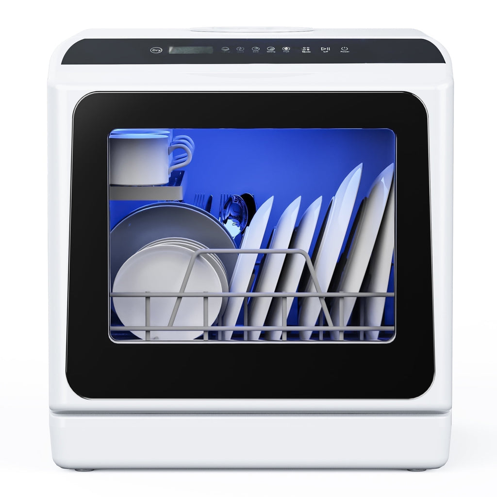 Simzlife Portable  Countertop Dishwasher with 5-Liter Built-in Water Tank and Air-Dry Function, 5 Washing Programs, 4 Place Setting