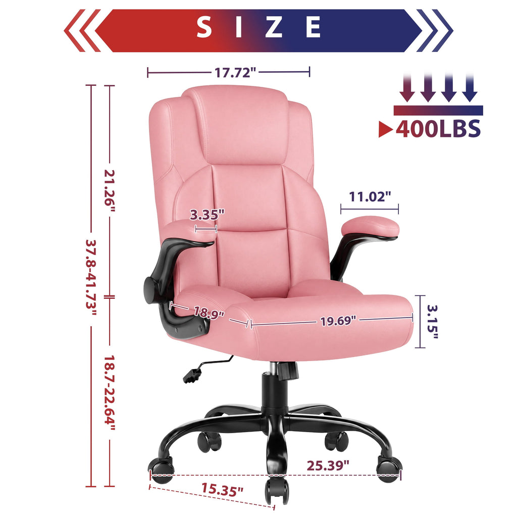 JONPONY Leather Office Chair, Big and Tall 500lbs Ergonomic Desk Chairs with Back Support, Executive Leather Chair with Wheels for Home Office, with Adjustable Padded Armrest & Lumbar Support , Black