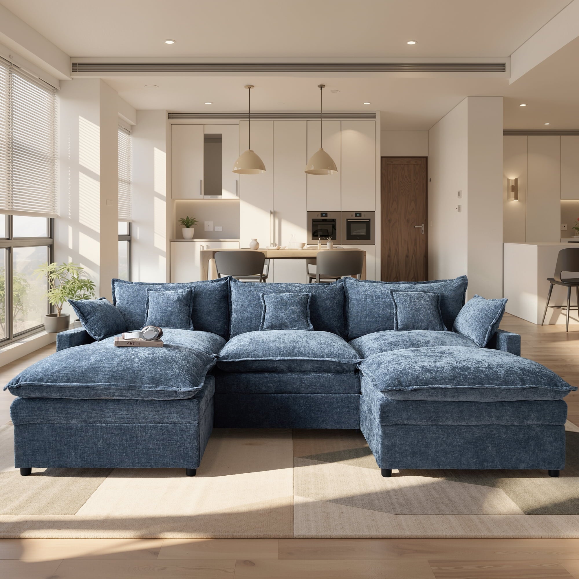Ovios 108 Modular Sectional Sofa U-Shaped Cloud Couch with 2 Ottomans, Comfy Living Room Furniture, Chenille, Gray