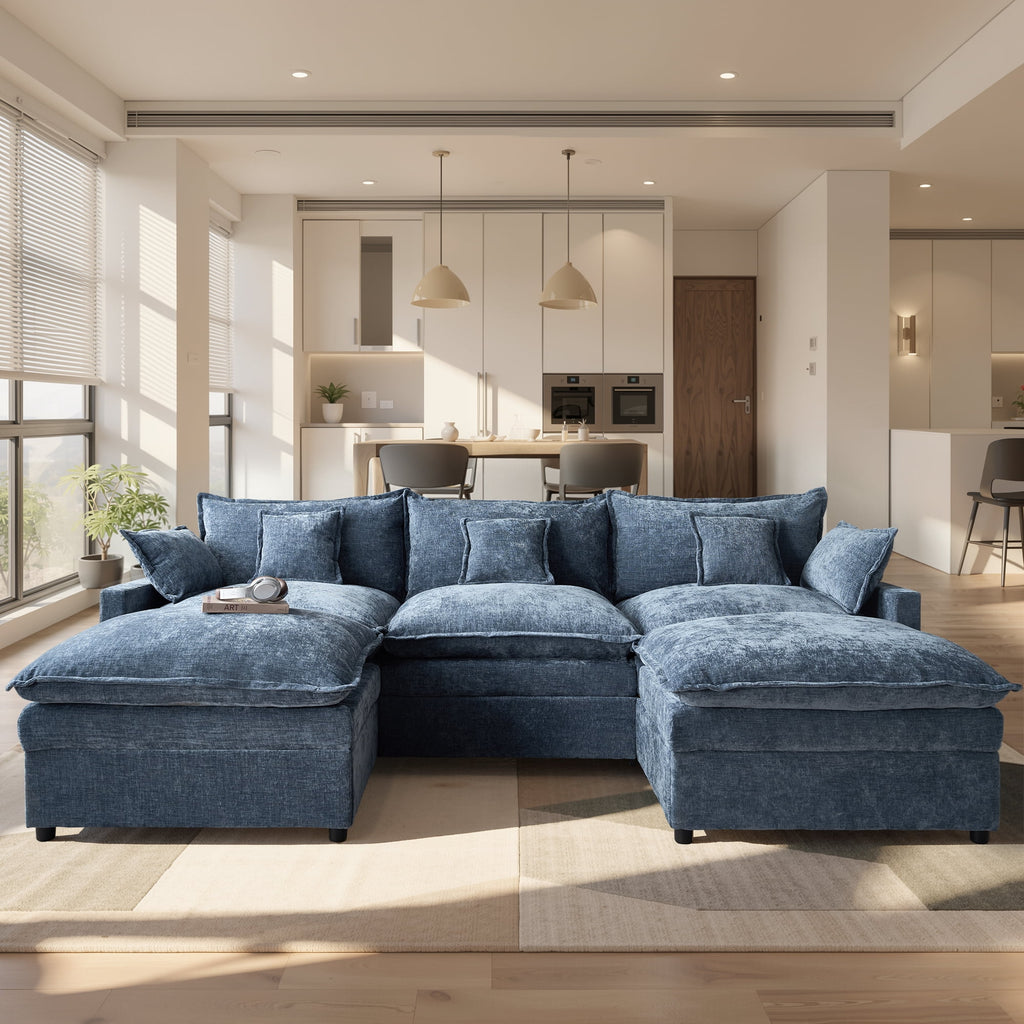 Ovios 108 Modular Sectional Sofa U-Shaped Cloud Couch with 2 Ottomans, Comfy Living Room Furniture, Chenille, Camel
