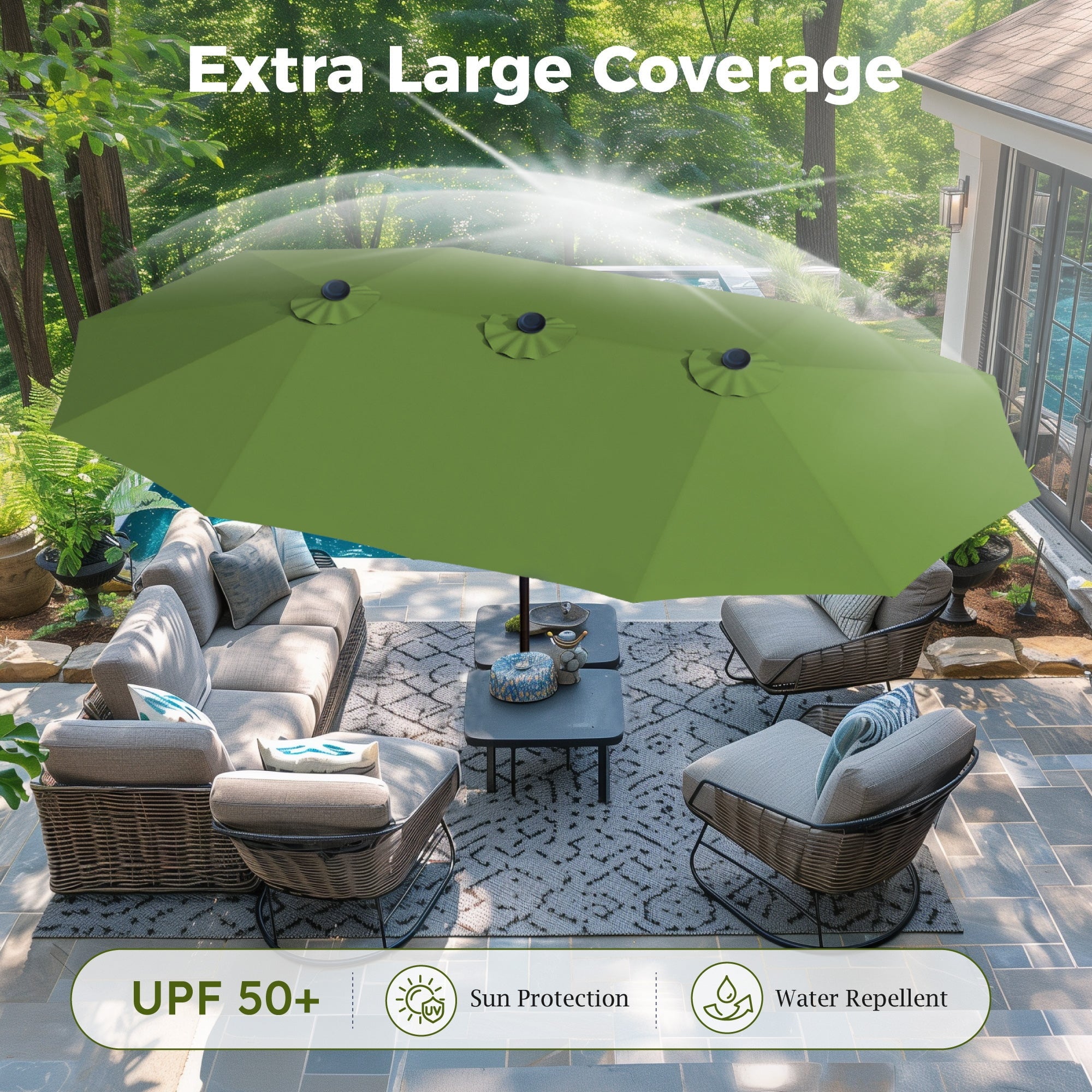 Alpha Joy 15ft Outdoor Patio Umbrella Extra-Large Double-Sided Garden Umbrella with Crank Handle and Base - Ivory