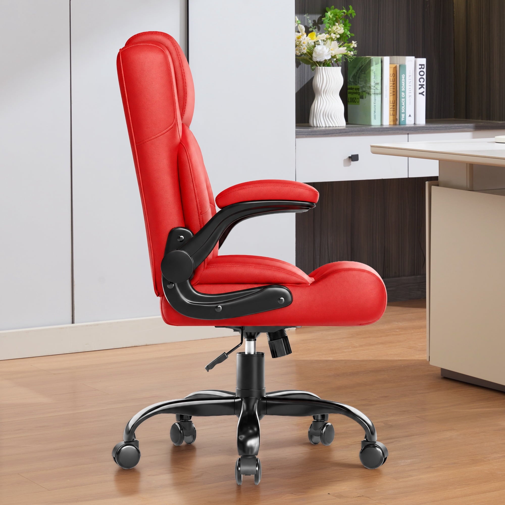 JONPONY Leather Office Chair, Big and Tall 500lbs Ergonomic Desk Chairs with Back Support, Executive Leather Chair with Wheels for Home Office, with Adjustable Padded Armrest & Lumbar Support , Black