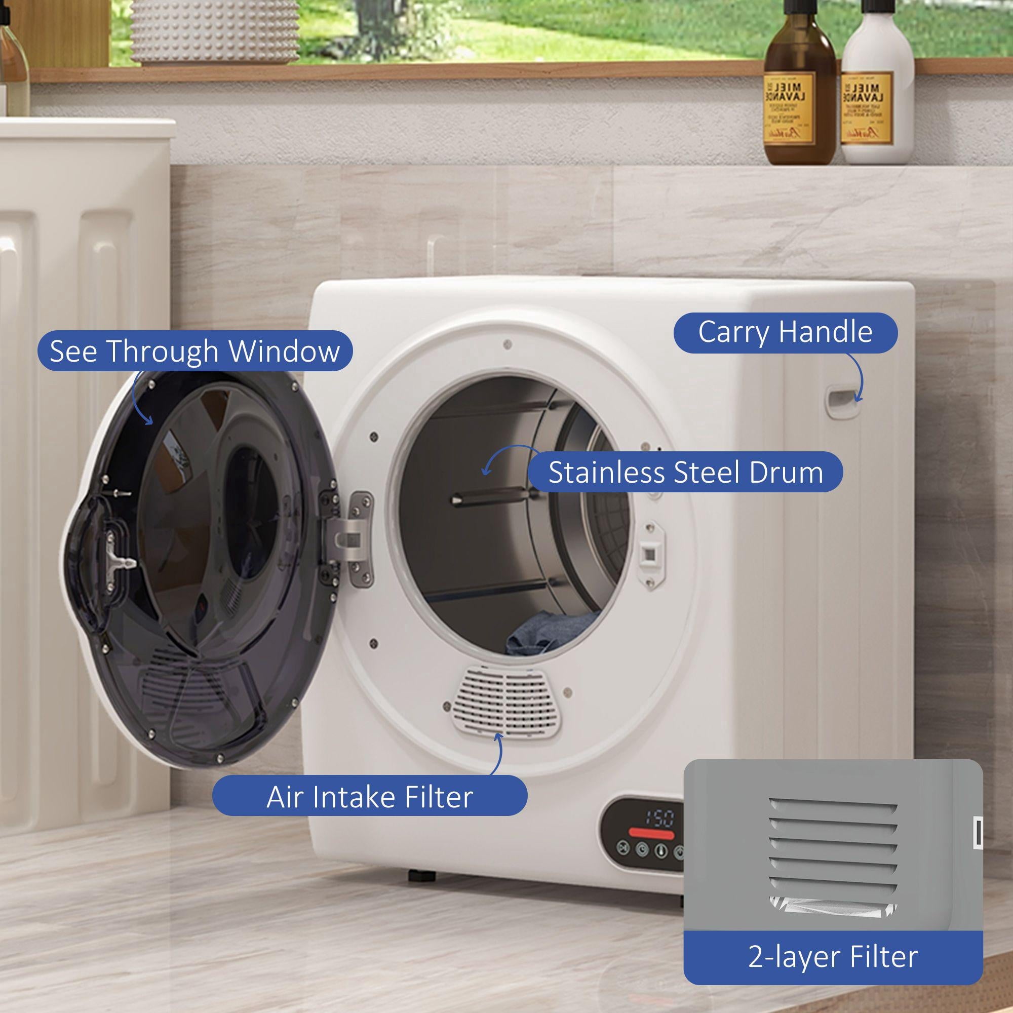 Portable Electric Clothes Dryer 1.5 cu ft Compact Laundry Dryer 850W for Apartments White