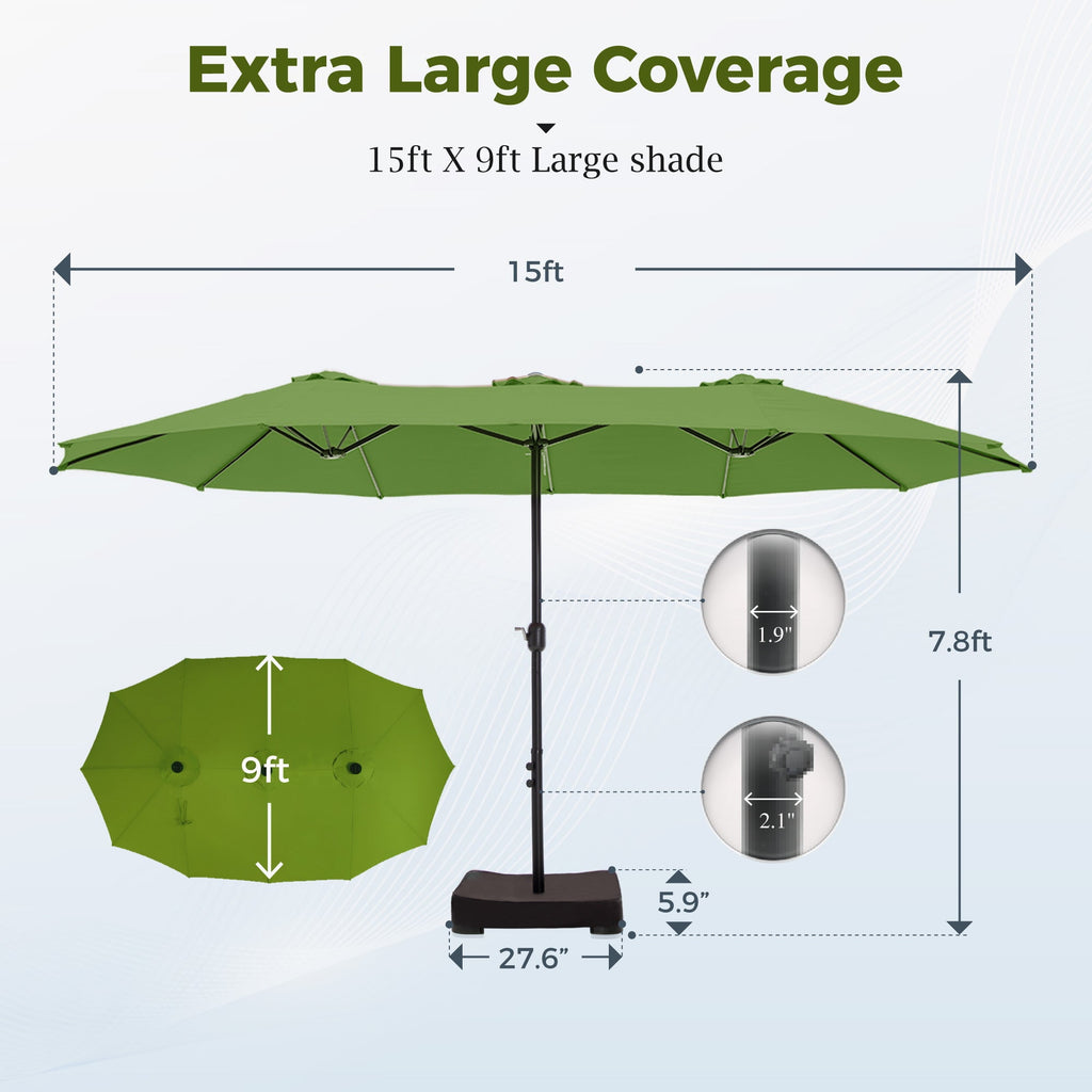 Alpha Joy 15ft Outdoor Patio Umbrella Extra-Large Double-Sided Garden Umbrella with Crank Handle and Base - Smoky Gray