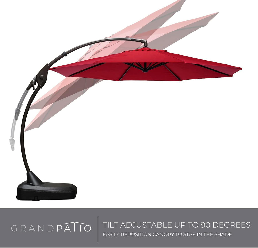 GRANDPATIO 12 Ft Outdoor Umbrella with Base, Large Aluminum Cantilever Offset Umbrella for Patio Pool, Black & White