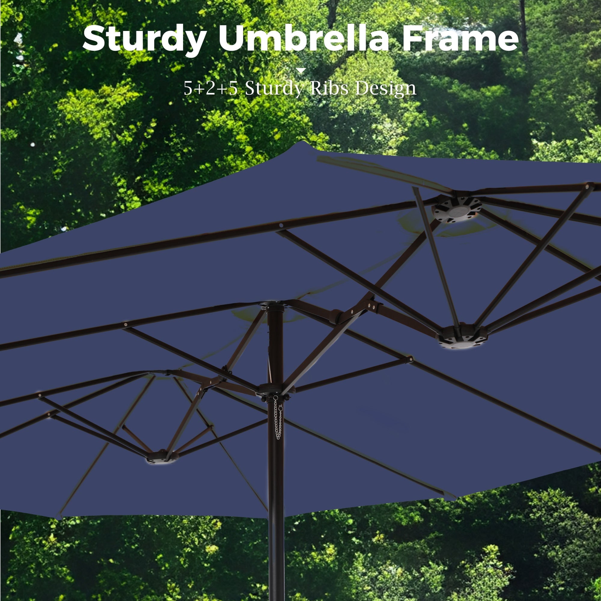 Alpha Joy 15ft Outdoor Patio Umbrella Extra-Large Double-Sided Garden Umbrella with Crank Handle and Base - Smoky Gray