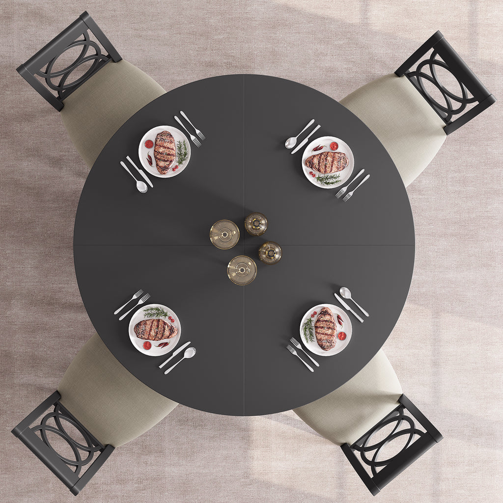 47'' Round Large Dining Table Set for 4 to 6,Mid Century Wood Dinner Table with Wide Tabletop and Cross Base,Dining Room Table for Home Dining Room or Living Room (No Chairs)