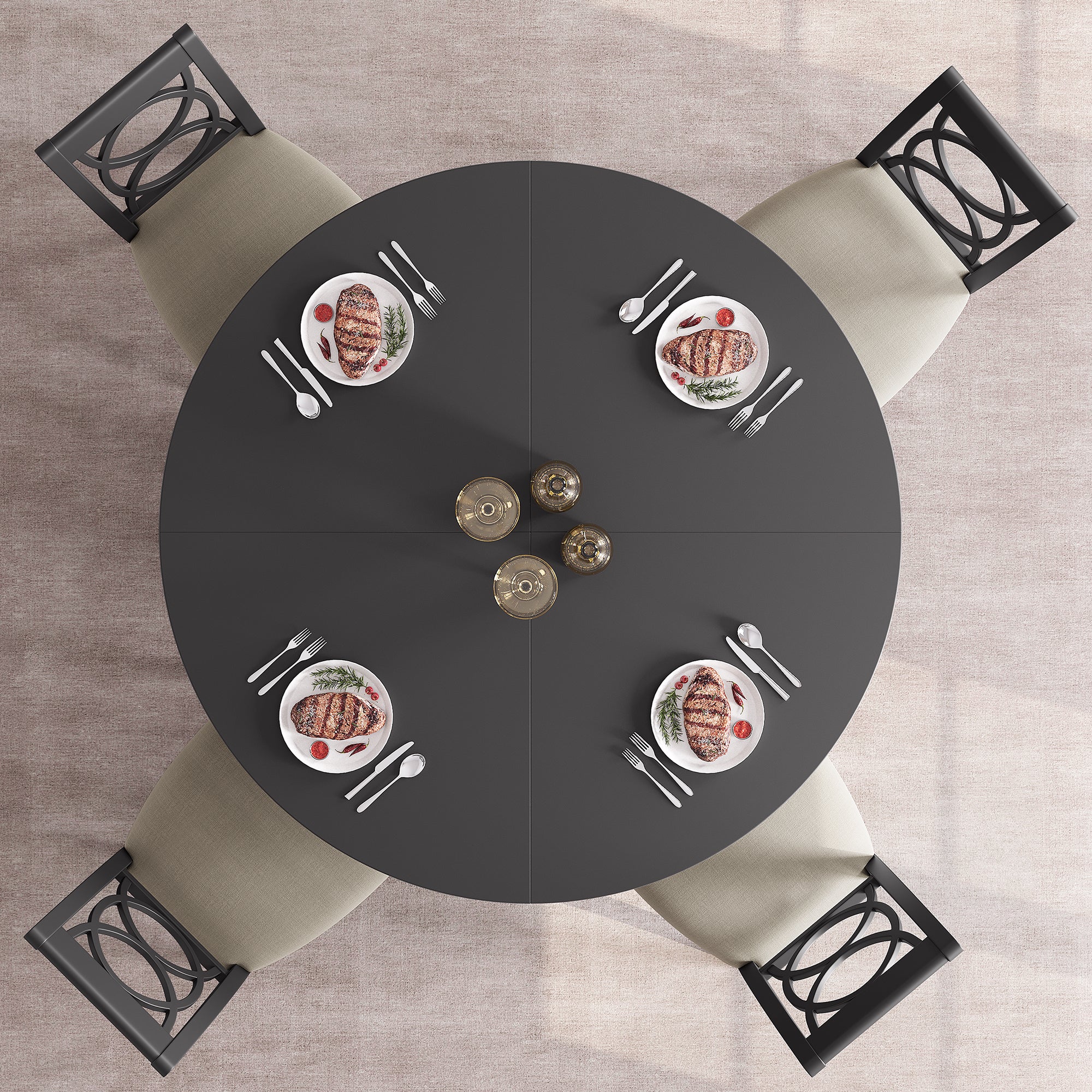 47'' Round Large Dining Table Set for 4 to 6,Mid Century Wood Dinner Table with Wide Tabletop and Cross Base,Dining Room Table for Home Dining Room or Living Room (No Chairs)