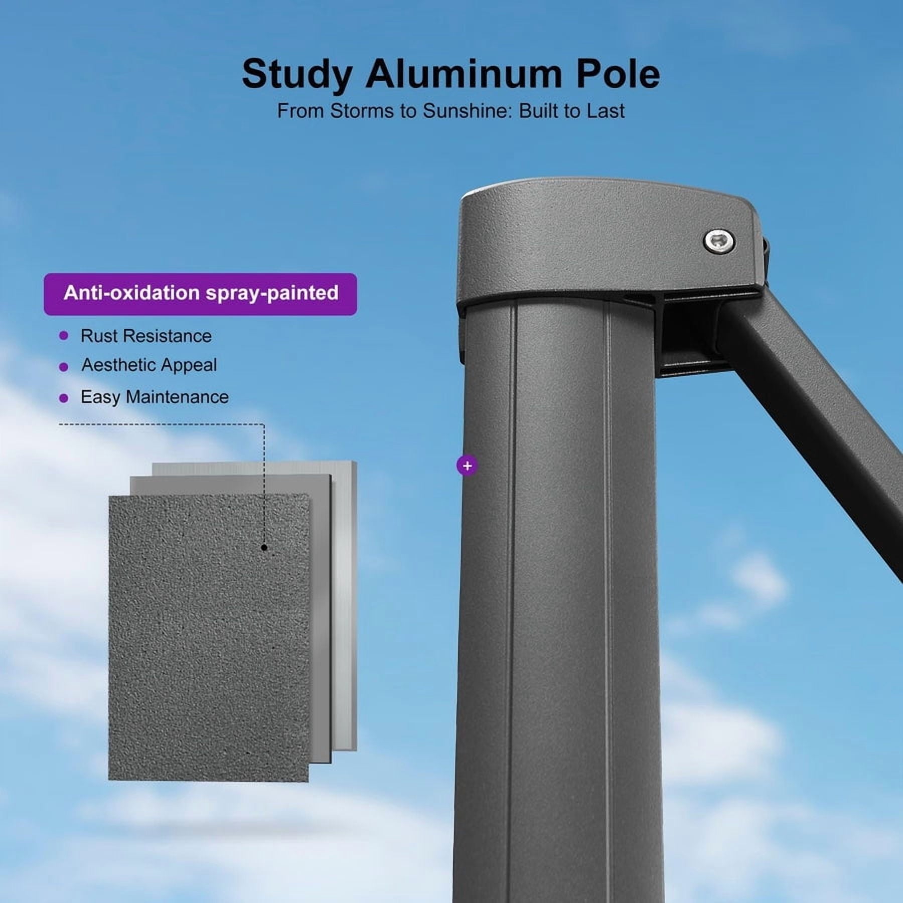 PURPLE LEAF 10' X 13' Rectangle Cantilever Umbrella with Base Outdoor Large Aluminum Patio Umbrella with 3-Year Fade Resistance Recycled Fabric and 360-degree Rotation for Deck Pool, Graphite Grey