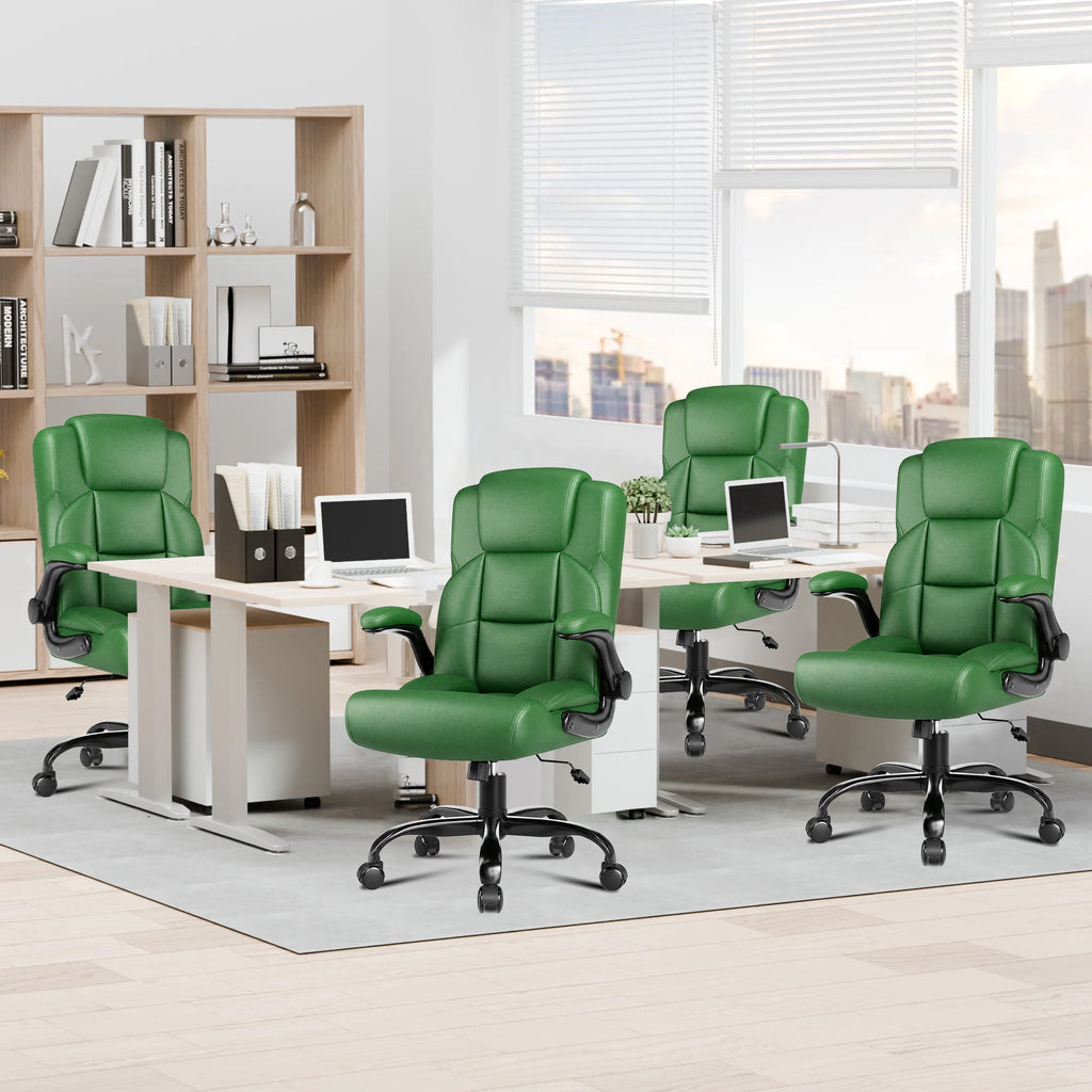 JONPONY Leather Office Chair, Big and Tall 500lbs Ergonomic Desk Chairs with Back Support, Executive Leather Chair with Wheels for Home Office, with Adjustable Padded Armrest & Lumbar Support , Black