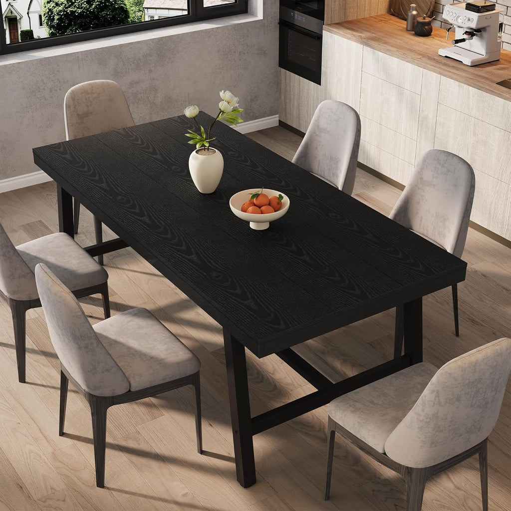 Industrial Dining Table for 6-8 People, 70.87 Long Wooden Kitchen Table with Sturdy Metal Frame & Natural Finish, Seats 6 Rectangular Counter for Dinner, Kitchen, Dining Room - Natural