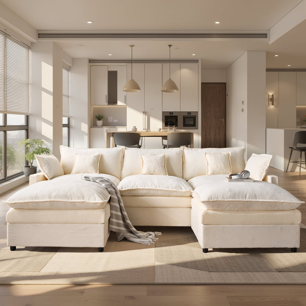 Ovios 108 Modular Sectional Sofa U-Shaped Cloud Couch with 2 Ottomans, Comfy Living Room Furniture, Chenille, Gray