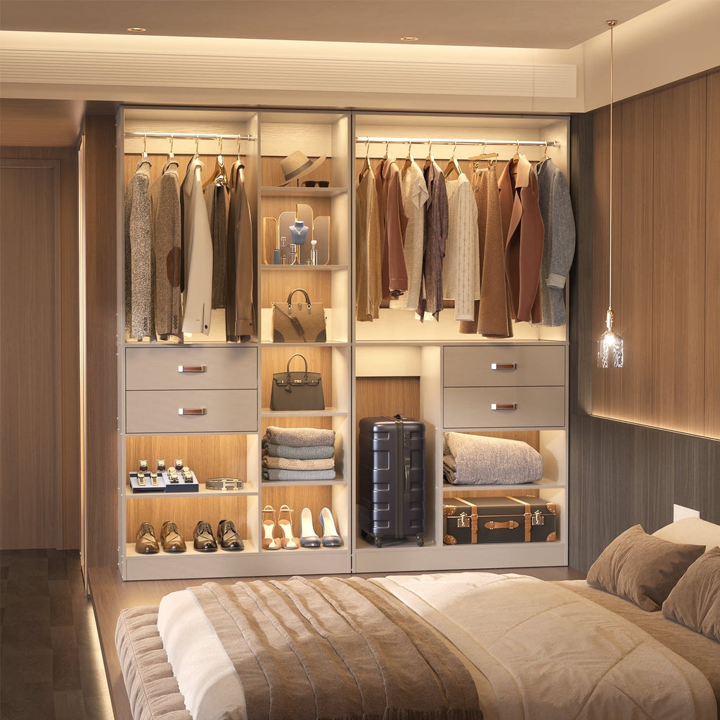 Homieasy 39.4'' W Closet System with Wooden Drawers and Hanging Rods, White
