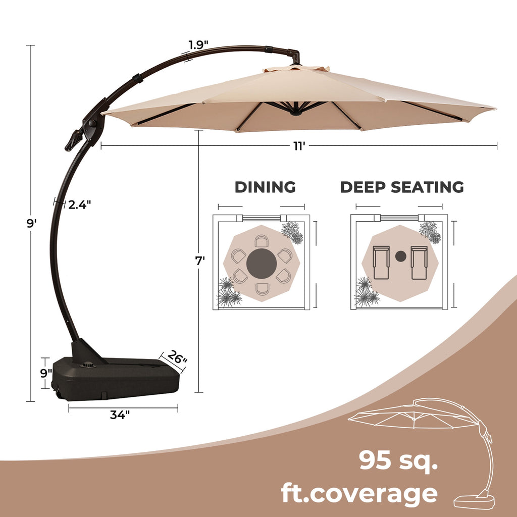 GRANDPATIO 12 ft Deluxe Aluminium Patio Umbrella with Base, Large Offset Outdoor Umbrella, Navy Blue