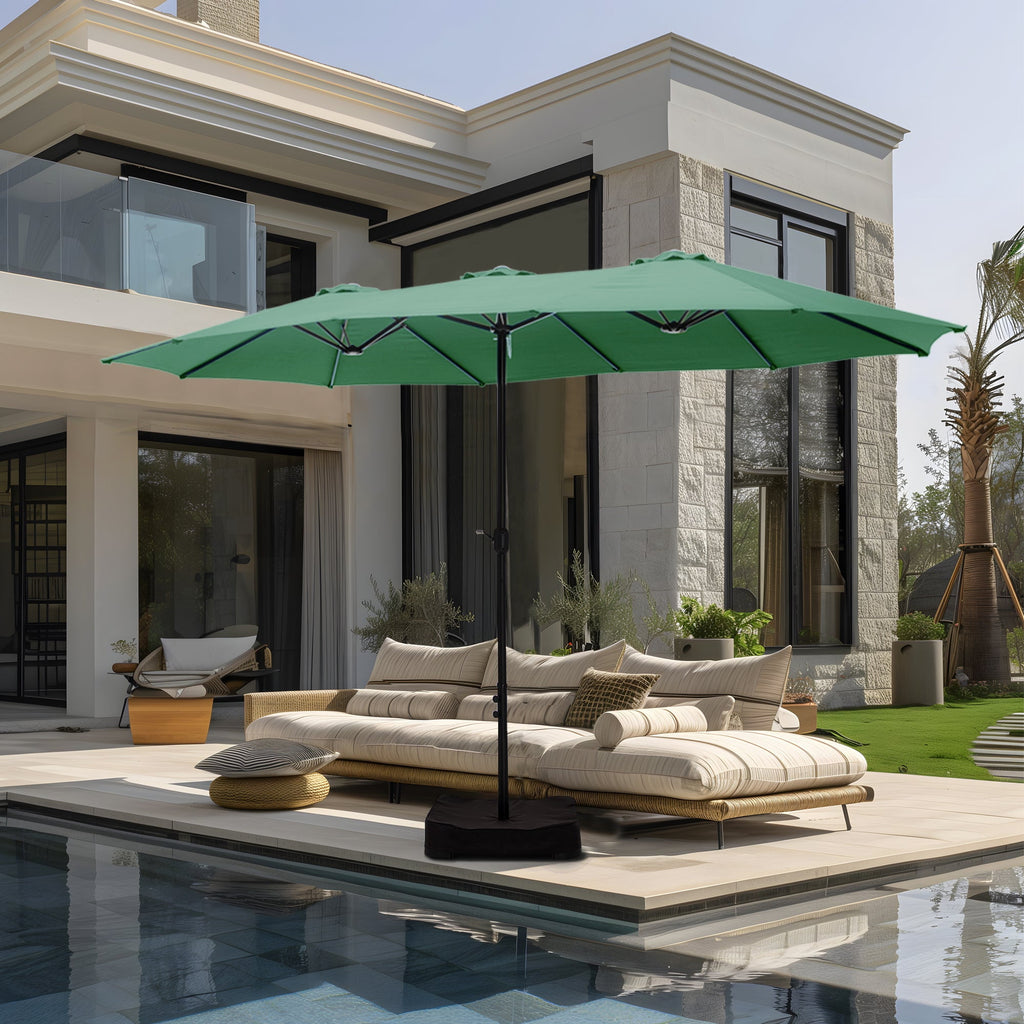 Alpha Joy 15ft Outdoor Patio Umbrella Extra-Large Double-Sided Garden Umbrella with Crank Handle and Base - Smoky Gray