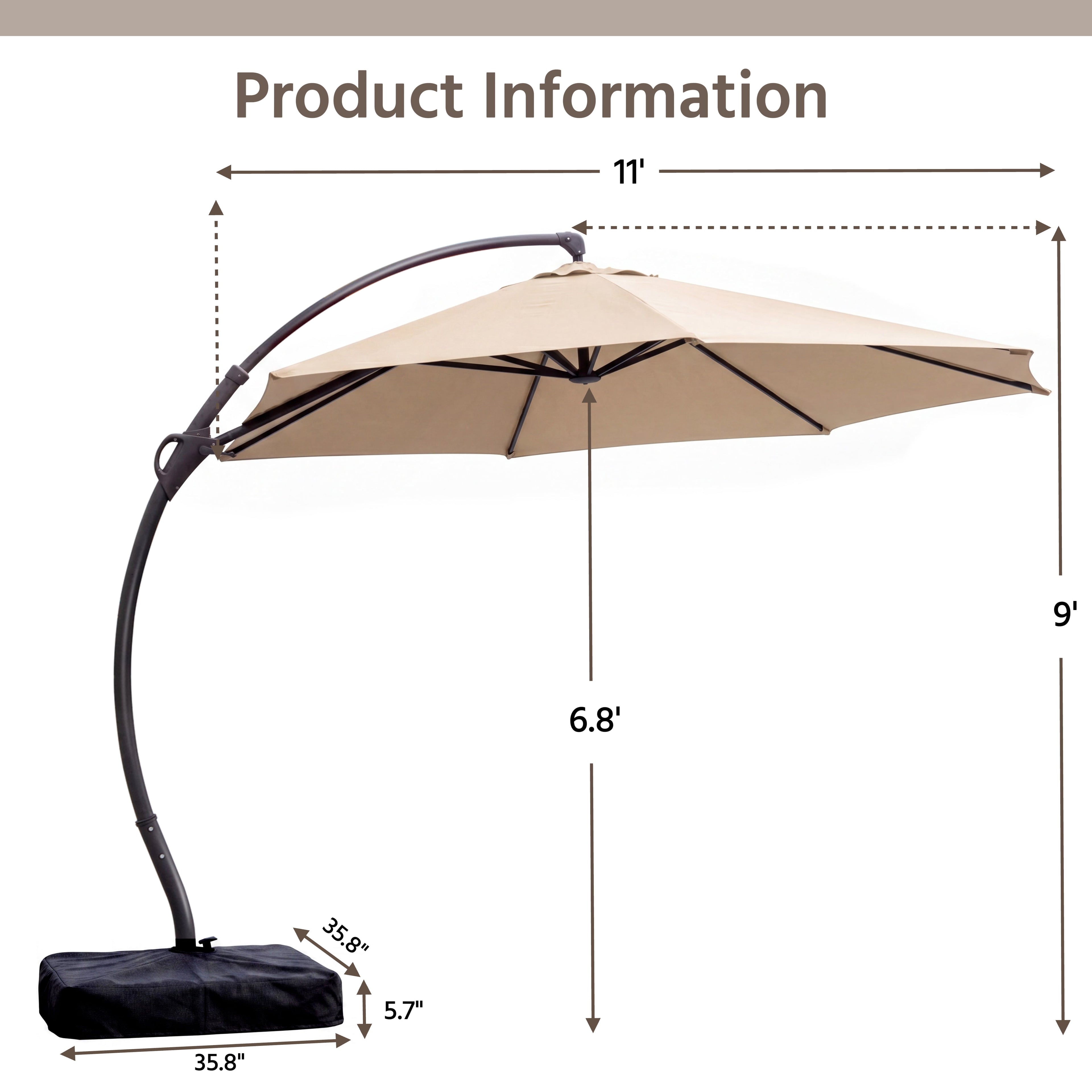 LAUSAINT HOME 11 FT Outdoor Patio Umbrella with Base, Aluminum Cantilever Umbrella with Crank, Gray