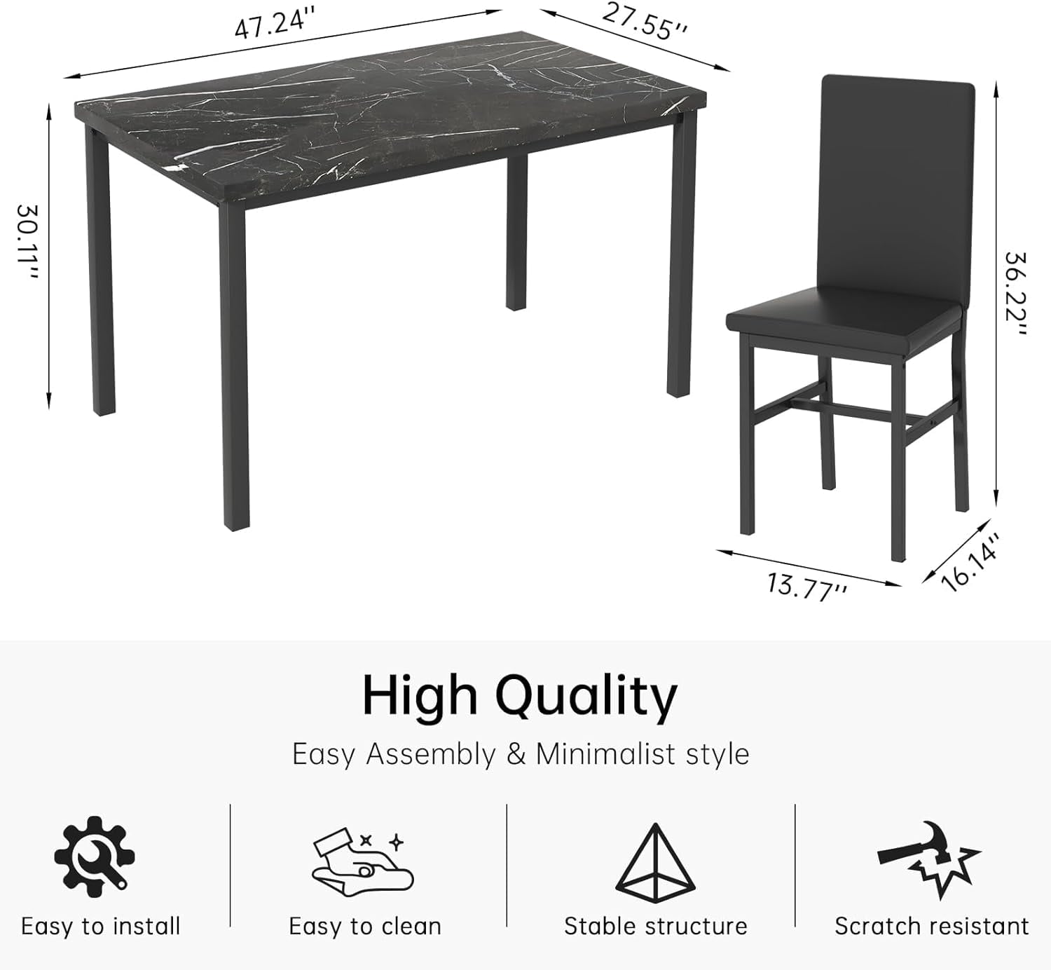 MIERES 5-Piece Dining Table Set for 4, Faux Marble Kitchen Table and 4 Chairs, Modern Dining Room Table with 4 Chairs, Dinner Table Set for Small Spaces, Brown