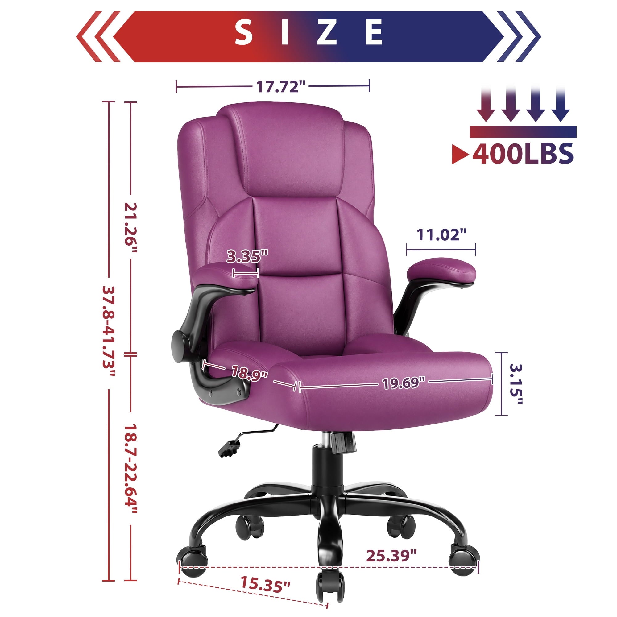 JONPONY Leather Office Chair, Big and Tall Office Chair 400LBS Wide Seat Ergonomic Computer Desk Chair High Back Executive Leather Chair Adjustable Task Chair Lumbar Back with 1-Year Warranty, Black
