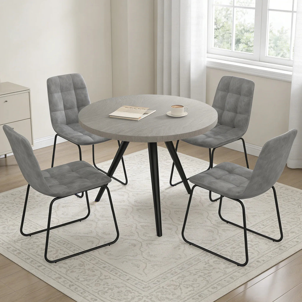 34.8 Round Dining Table Set for 4,5 Piece Mid-Century Modern Dining Set with 4 Upholstered Dining Chairs,Leisure Coffee Table for Kitchen Dining Room, Save Space