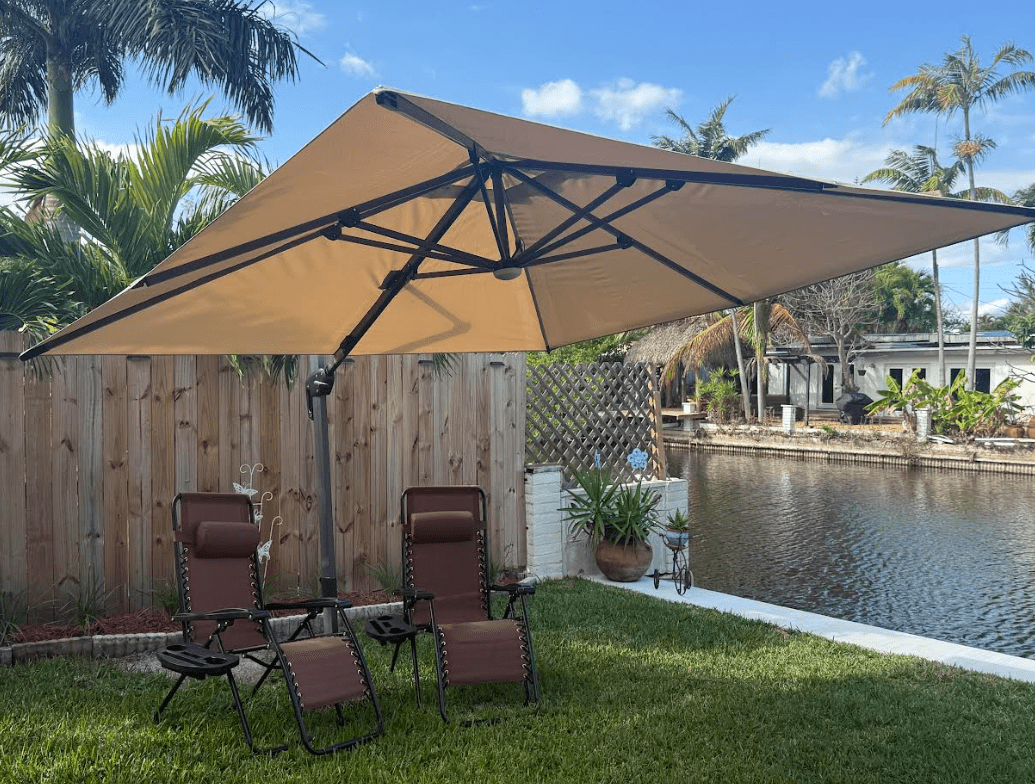 PURPLE LEAF 9x11.5 Ft Cantilever Umbrella Rectangle Outdoor Patio Umbrella Large Offset Hanging Umbrella Aluminum Umbrella with 360°Rotation Adjustable Garden Pool Umbrella,Turquoise Blue